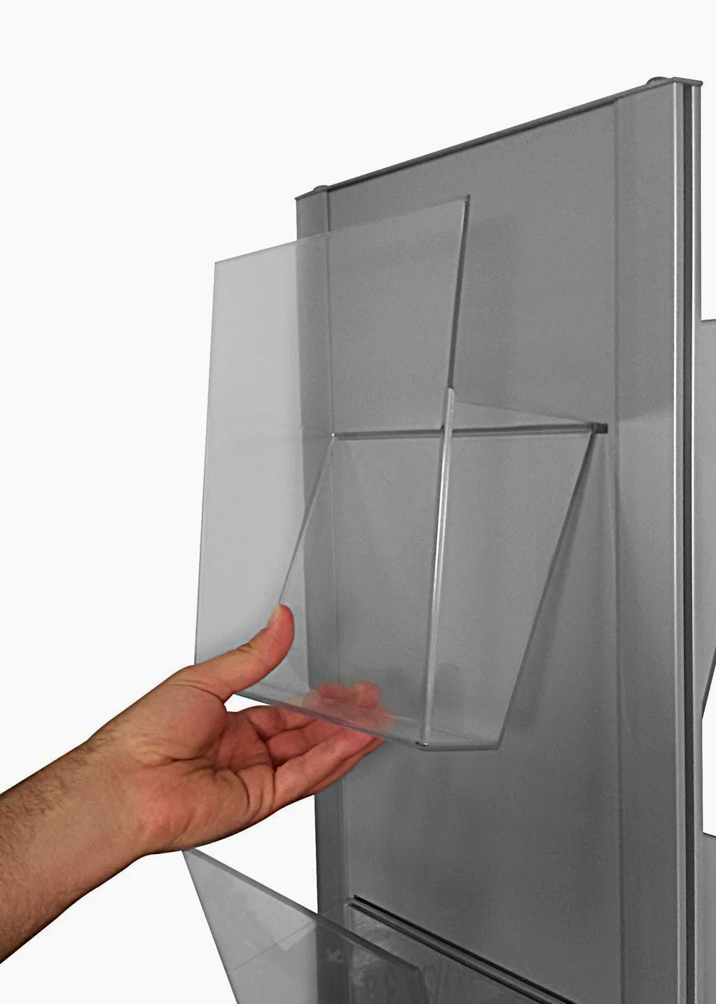 PORTA DEPLIANT FORMATO FOGLIO A4 DA PARETE MURO ESPOSITORE PUBBLICITARIO META003