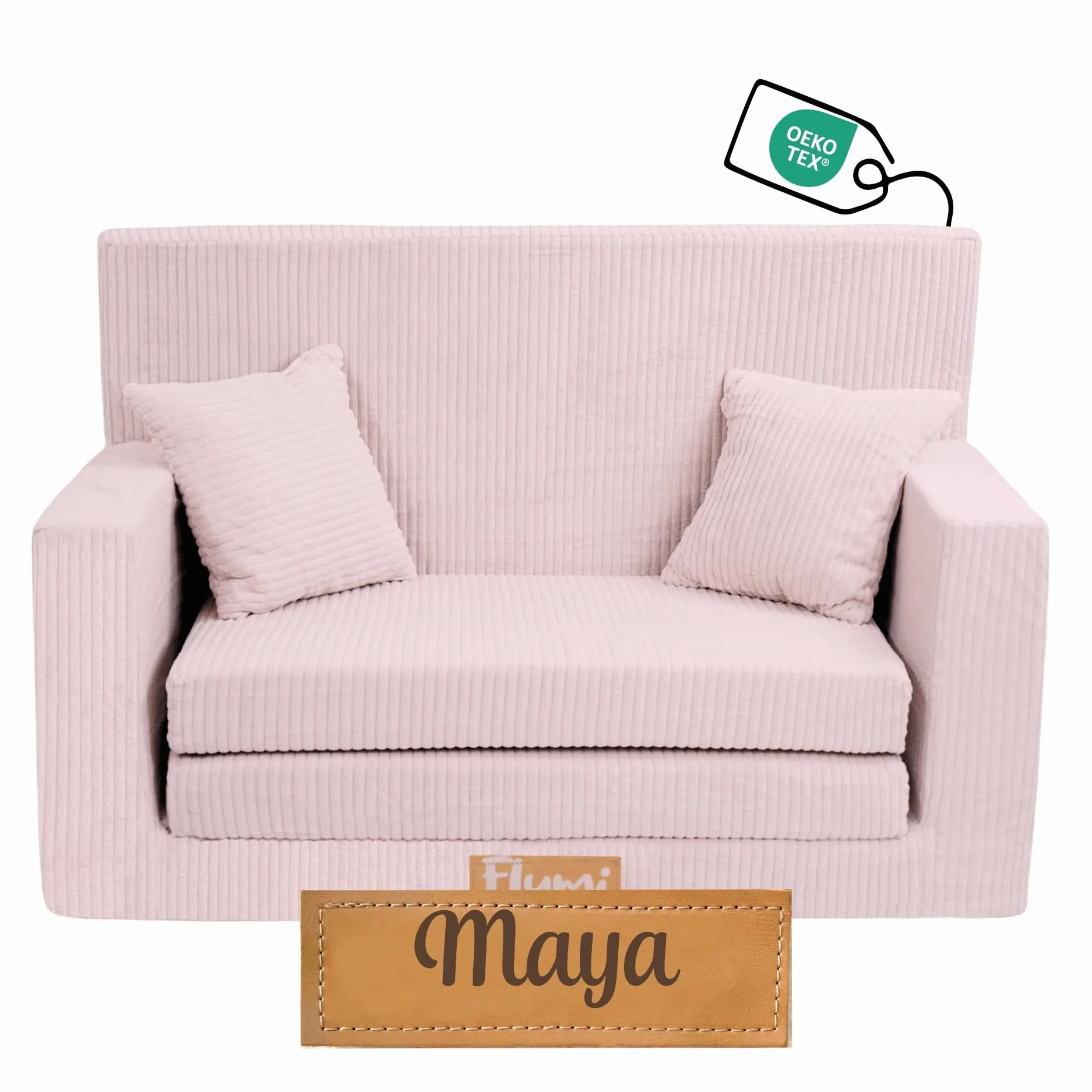 Flumi Personalizzato Divanetto Bambini con Funzione Sleep - 3 in 1 | Divani Piccoli | Divano Bambini | Colore: (velluto a coste Rosa)
