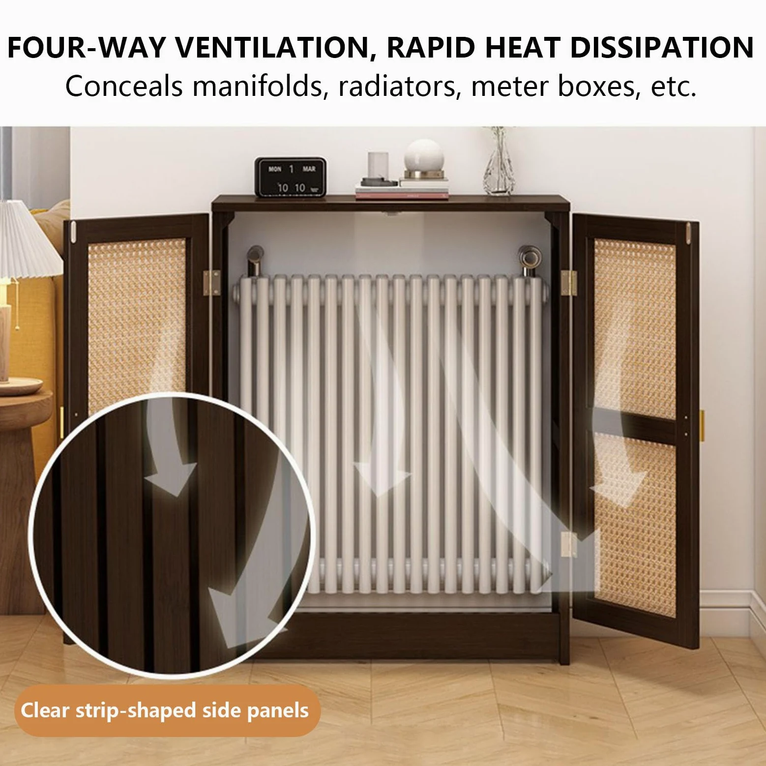 Copritermosifone In Rattan Moderno Copritermosifone In Legno Design a Doppia Anta Con Ampio Piano Lavoro Adatto per Soggiorni e Bagni 50x25x70cm