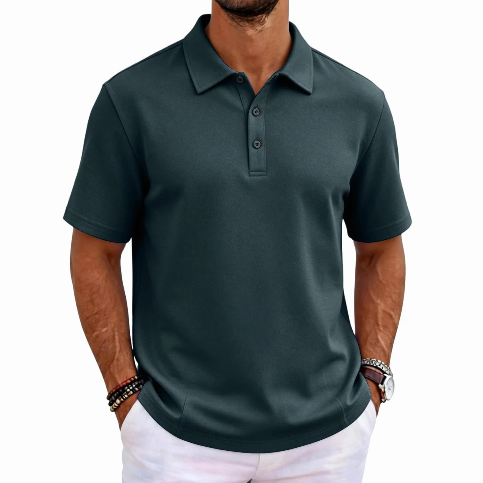 MOKBAY Polo Uomo Manica Corta Traspirante Slim Fit Moda Collo Coreana