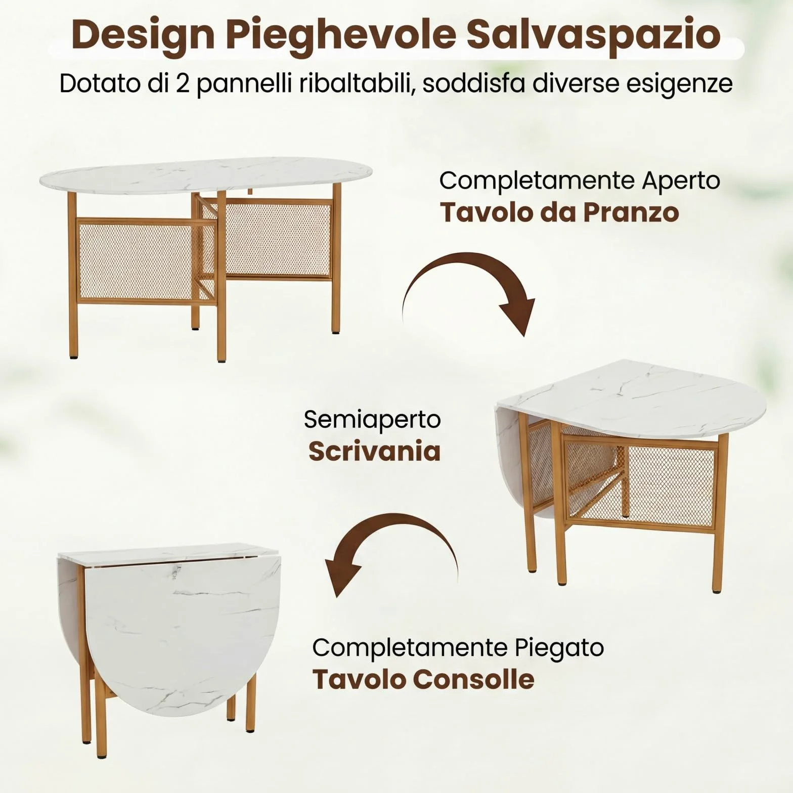 COSTWAY Tavolo da Pranzo Pieghevole per 6-8 Persone, Tavolo Consolle Estensibile Salvaspazio con Ali Ribaltabili con Ganbe in Metallo per Cucina e Soggiorno, 150 x 80 x 76 cm (Bianco)
