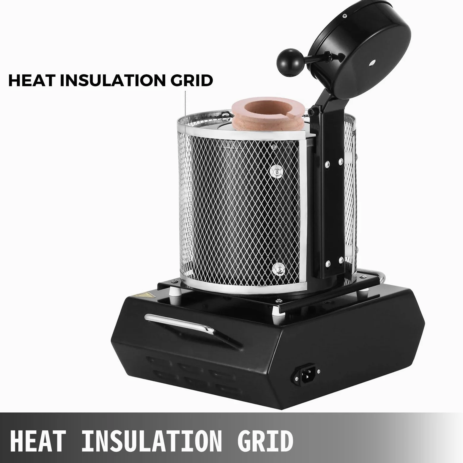 VEVOR Forno di Fusione per Oro 1350 W, Temperatura Max. 1150 ℃, Forno Fusorio Elettrico con Crogiolo in Ceramica da 3 kg, Lavorazione Raffinazione di Metalli, Nero