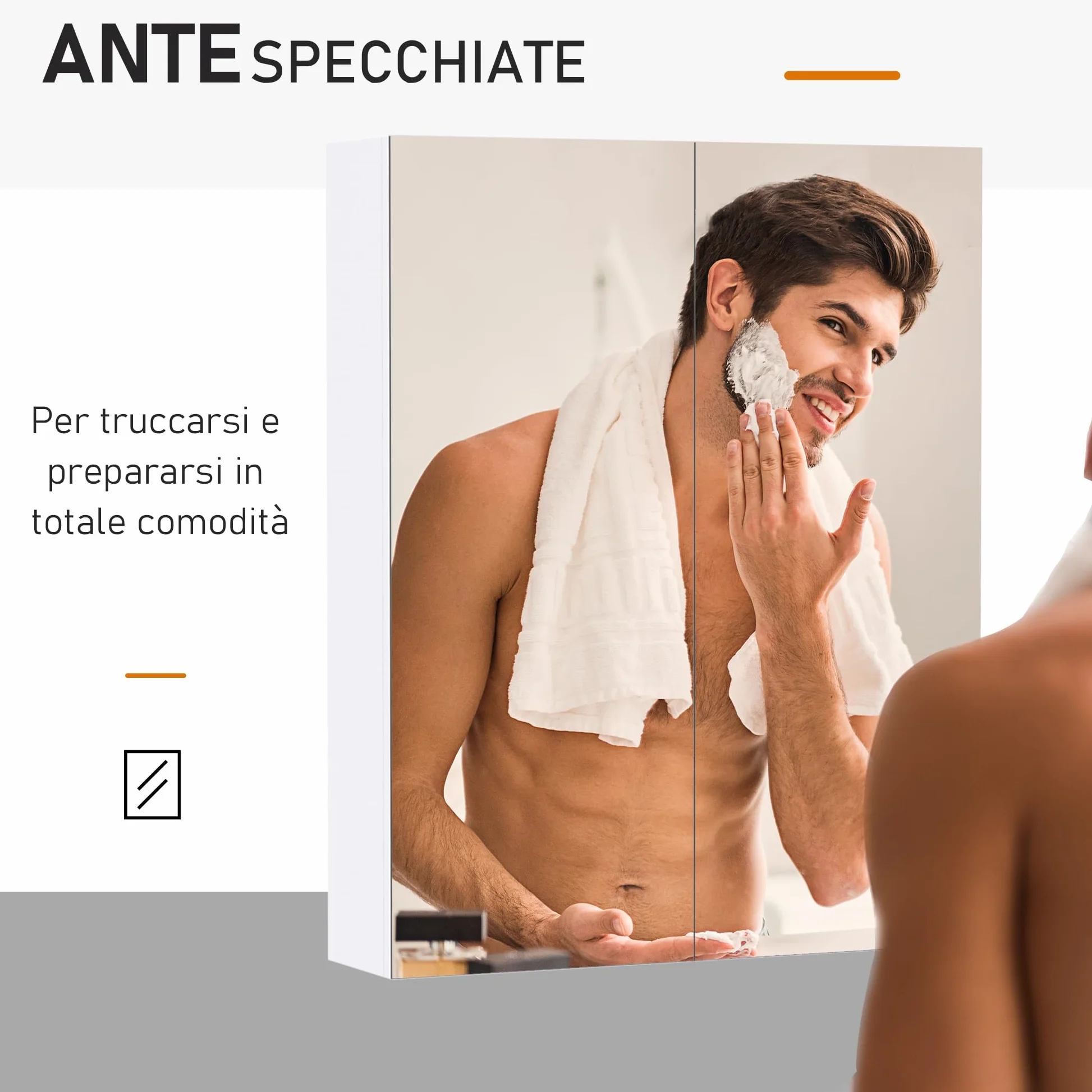 HOMCOM Armadietto Pensile da Bagno Due Ante con Specchiera e 2 Ripiani Interni, Mobiletto Bagno con Specchio e Soft Close in MDF, 60x15x75 cm, Bianco
