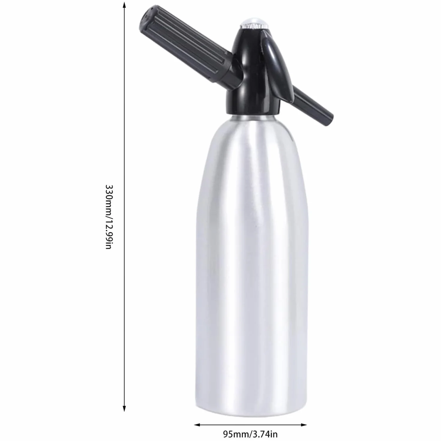 Sifone per Soda da 1 l, in Alluminio, Manuale per bibite Fatte in casa, Mojito, Gin Fizz Cocktail e Spritzer di Vino, Argento