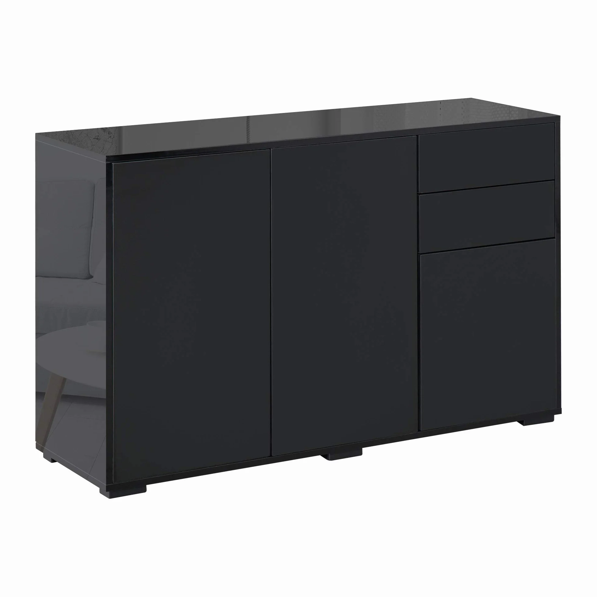 HOMCOM Mobiletto Multiuso Nero con 2 Cassetti e 2 Armadietti ad Apertura a Pressione, 117x36x74cm