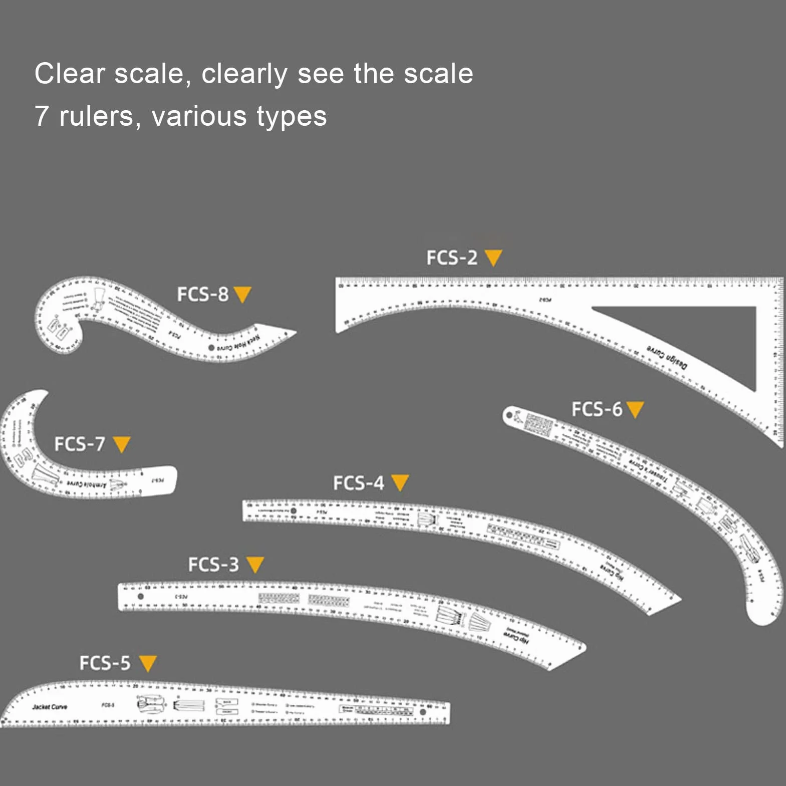 7pcs Set di righelli di Cucitura Trasparente, Righello della Curva Cucito Acrilico per la Realizzazione di Motivi, Produttore di Motivi, Modelli di Cucito