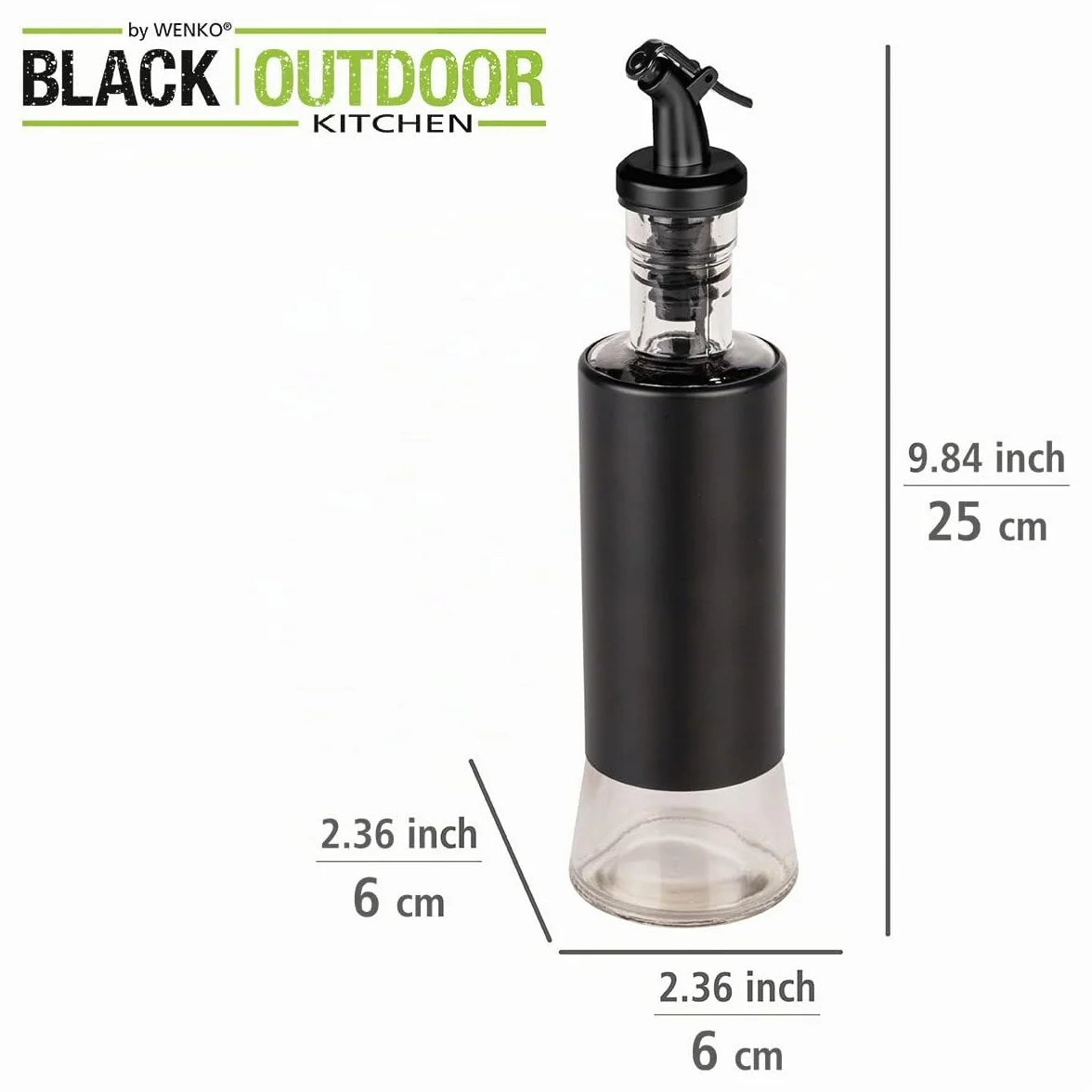Wenko Oliera e acetiera Boga 300 ml beccuccio 1 click vetro acciaio inox plastica Ø 6 x 25 cm trasparente/nero