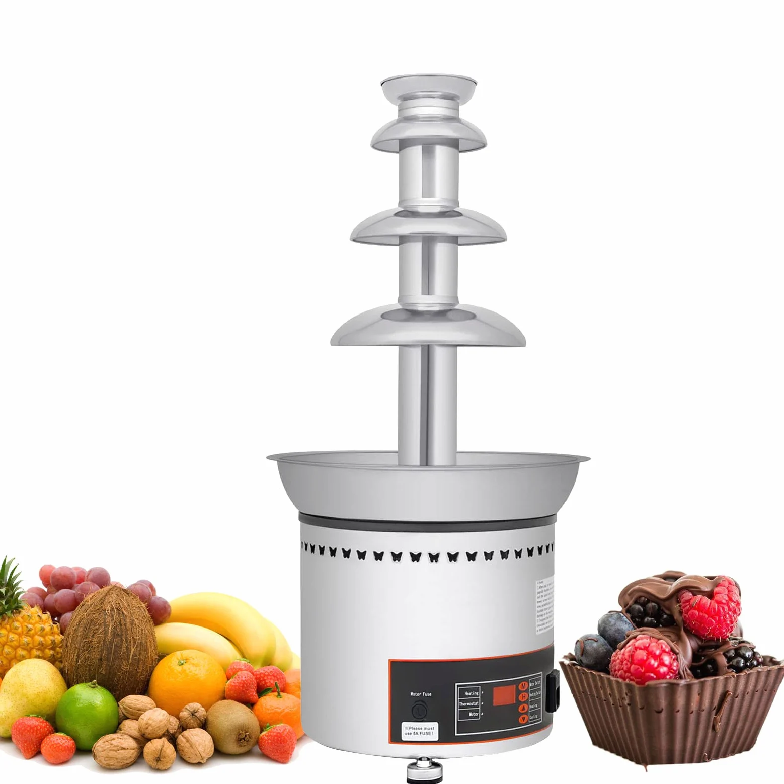 4/5/6/7 Livelli di Grande capacità Cascata di Cioccolato/Melting Pot, Macchina per Fontana di fonduta di Cioccolato Commerciale, per Feste di Compleanno, Feste di Matrimonio al Ristorante (4 Tier)