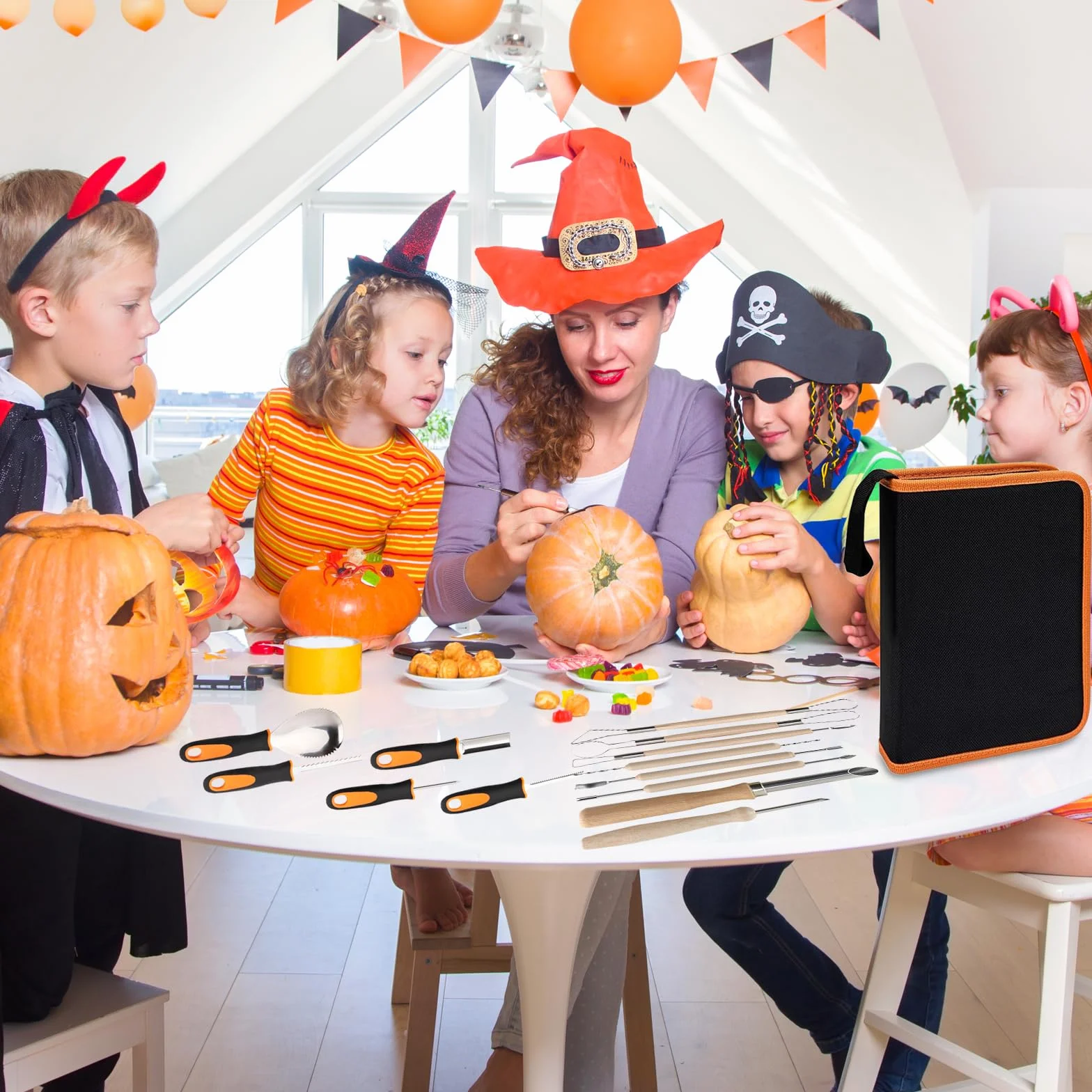 Set da intaglio zucca 13 pezzi in acciaio inox per Halloween con custodia