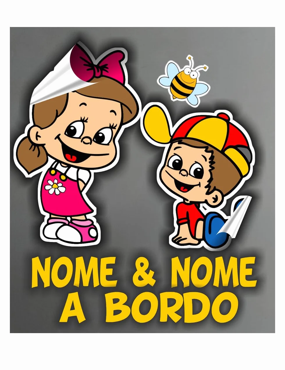 Adesivo Personalizzato Bimbo bimba Bimbi fratelli a Bordo con Nome | Adesivo Auto per Bambini | Vinile Resistente | Made in Italy
