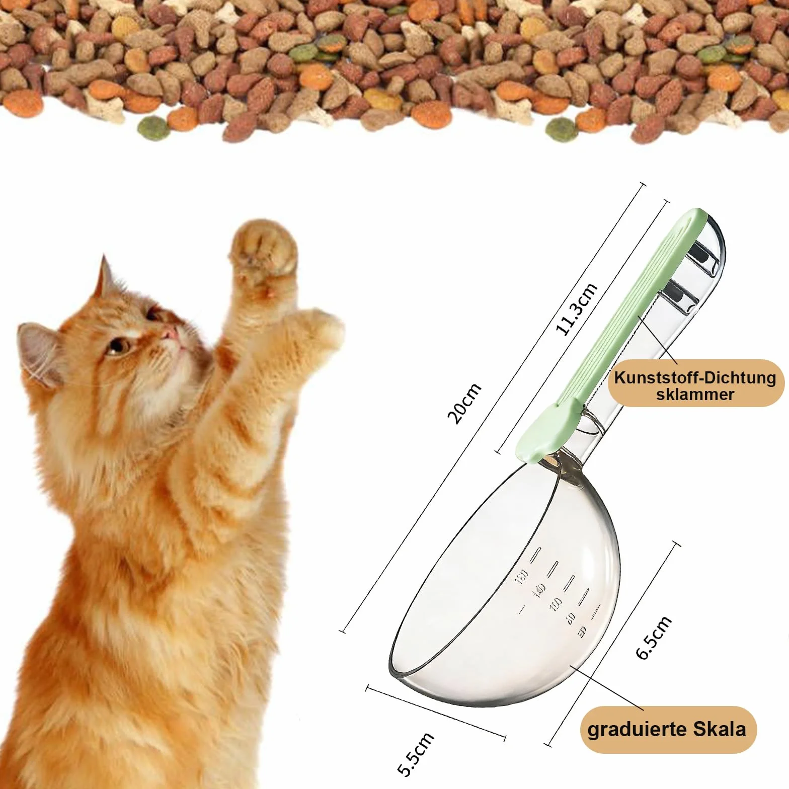 2 Pezzi Misurino per Cibo per Animali Domestici con Clip, Misurino Preciso per Cibo per Animali Domestici, Cucchiaio per Cibo per Animali, per Cani, Gatti, Riso, Farina, Fagioli di Soia e Altri