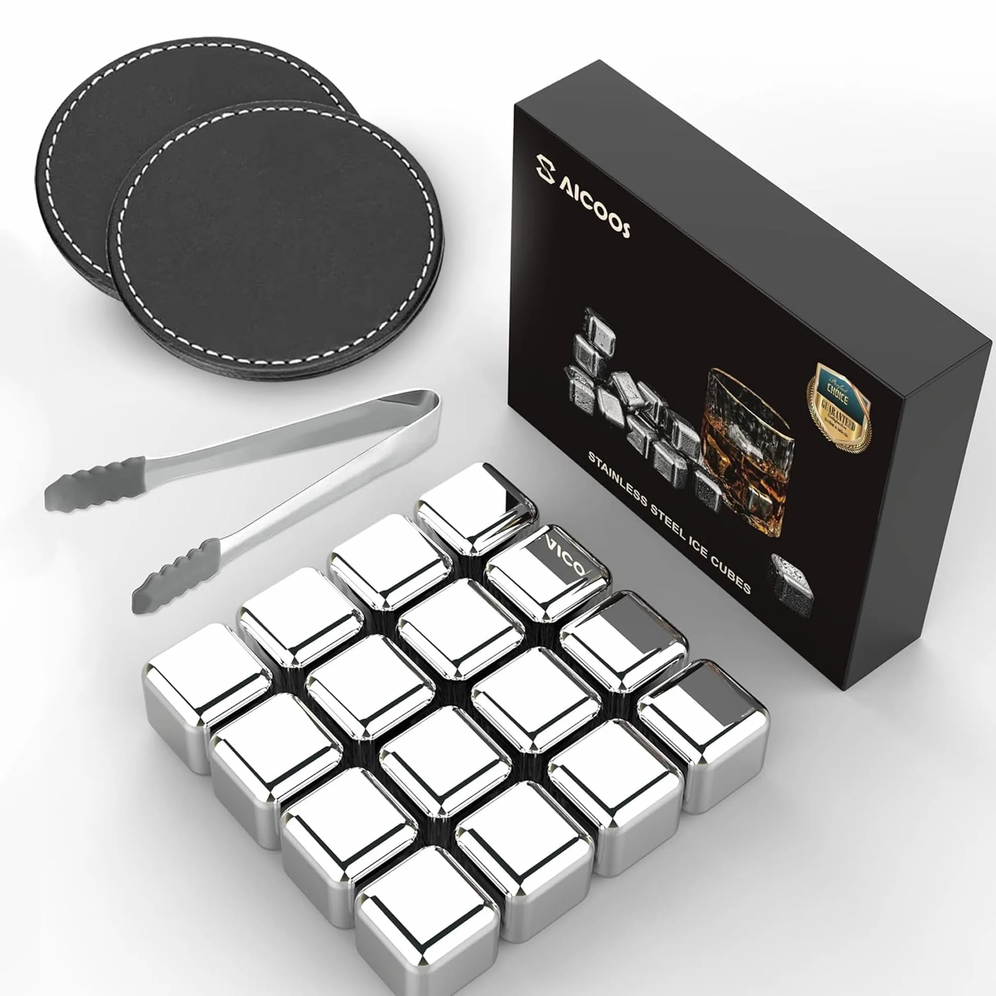 Cubetti di Ghiaccio Riutilizzabili in Acciaio Inox 16 Pezzi - Pietre per Whisky Regalo Uomo