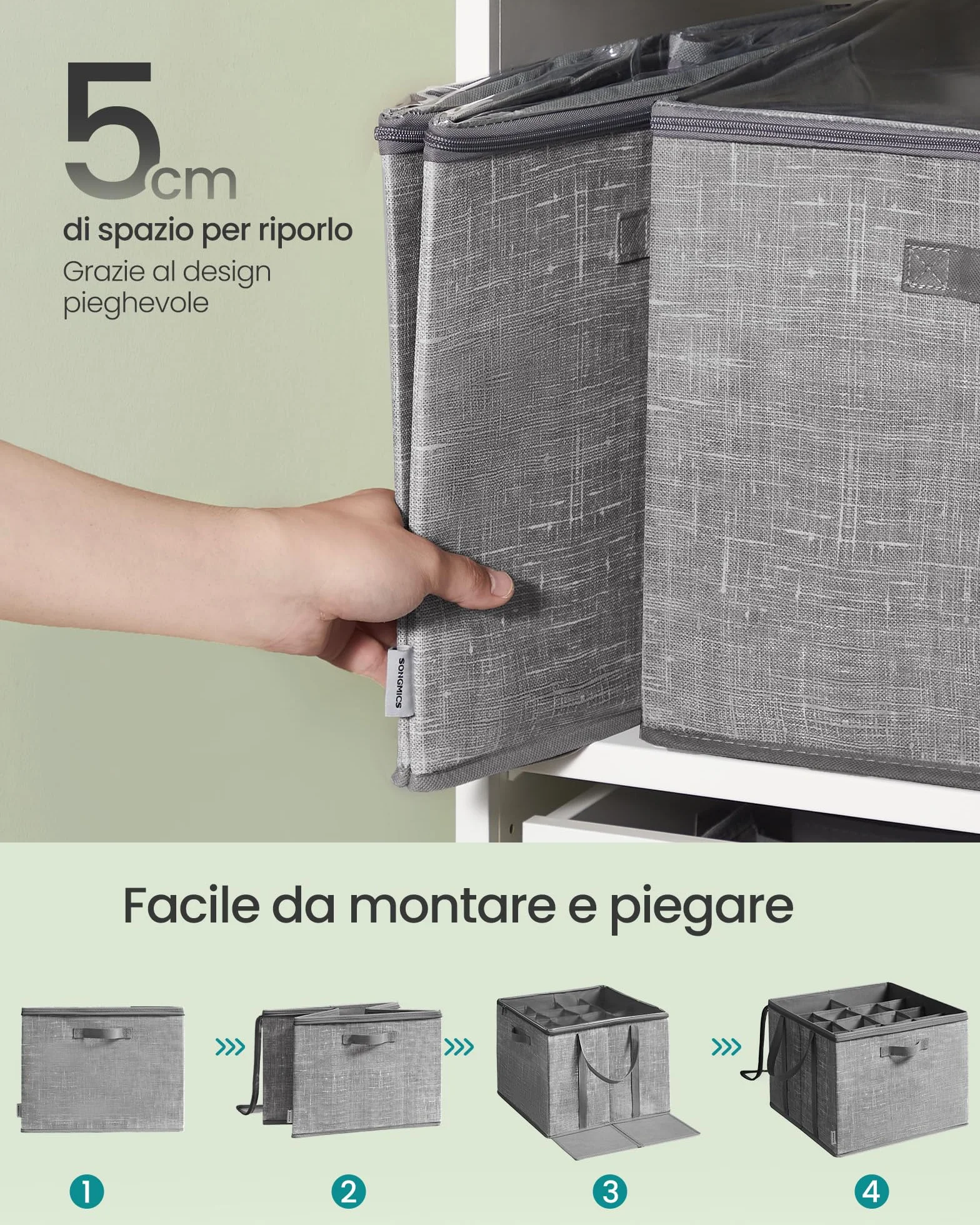 SONGMICS Organizer Scarpe Set di 2 Scatole Contenitori Scarpe Coperchio Trasparente Grigio Giunco