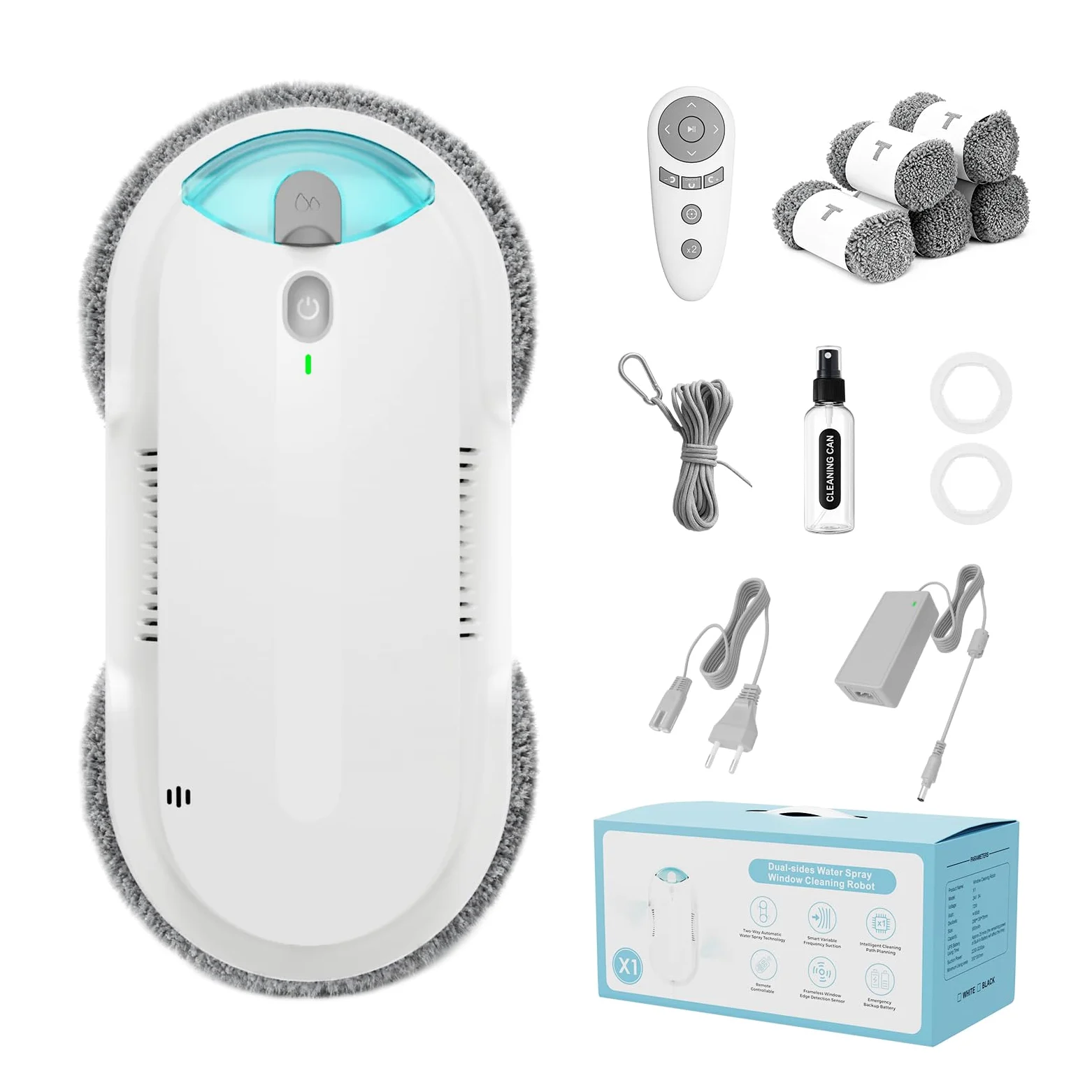 Robot Lavavetri,doppia elica4800-6400pa Robot Lavavetri Automatico con Doppio Getto D'acqua,3 Modalità di Pulizia,Rilevamento Intelligente dei Bordi,Telecomandoe 10 Panni
