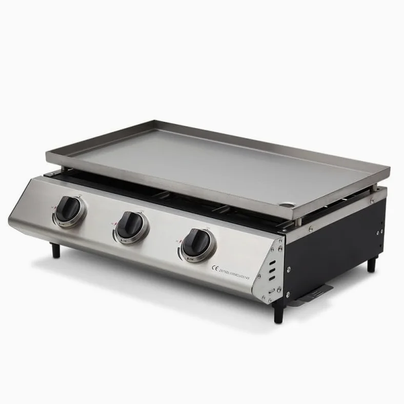 COOKING BOX - Piastra a gas Cadix 3 fuochi - Superficie di cottura 62 x 37,5 cm - Piastra in acciaio inox - 3 bruciatori - Cassetto per grasso - Fino a 8 persone - 9,45 kW