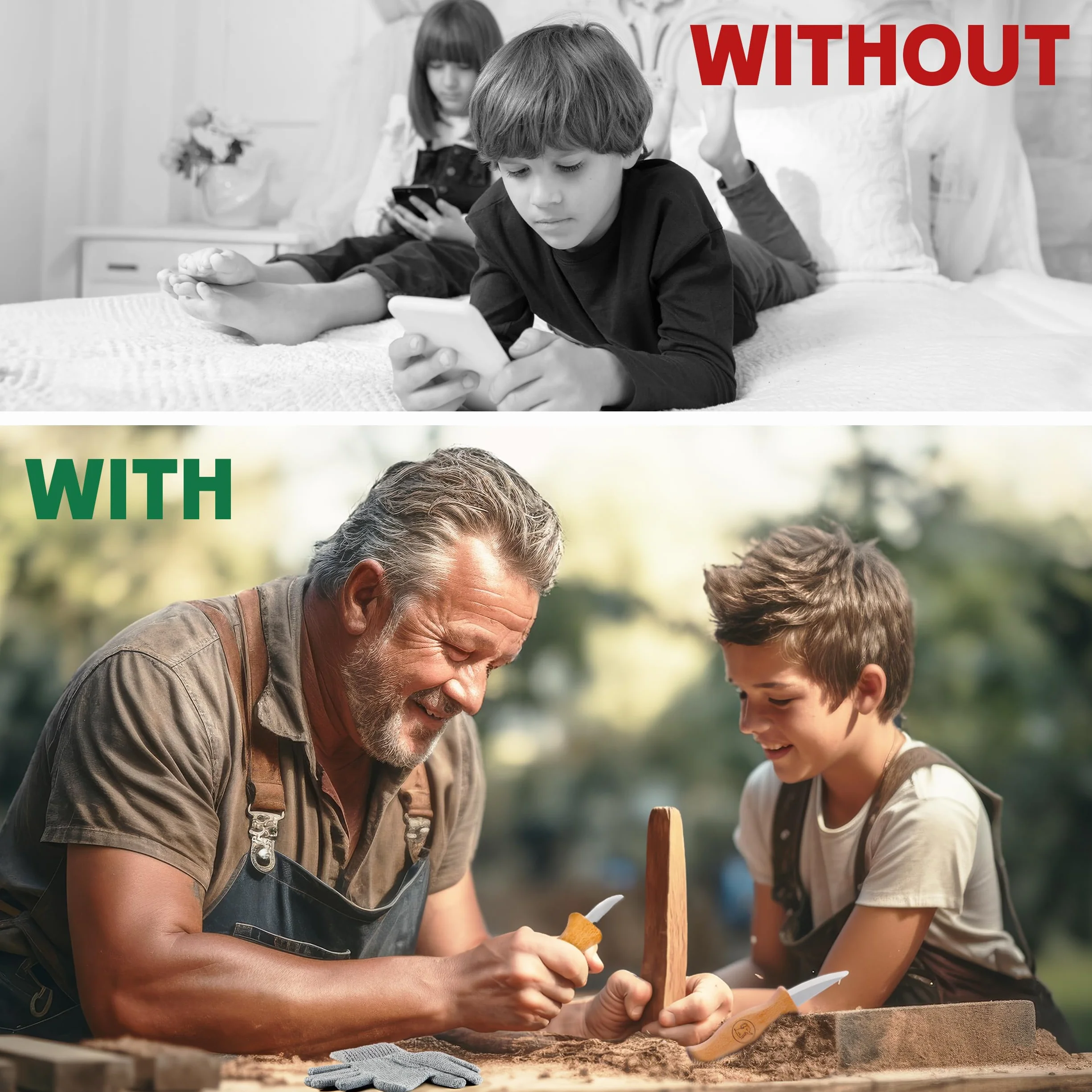Eli®Set di coltelli da intaglio per bambini a partire da 6 anni, set di coltelli da intaglio per bambini di alta qualità da 8 pezzi, inclusi guanti, utensili da intaglio, legno di tiglio