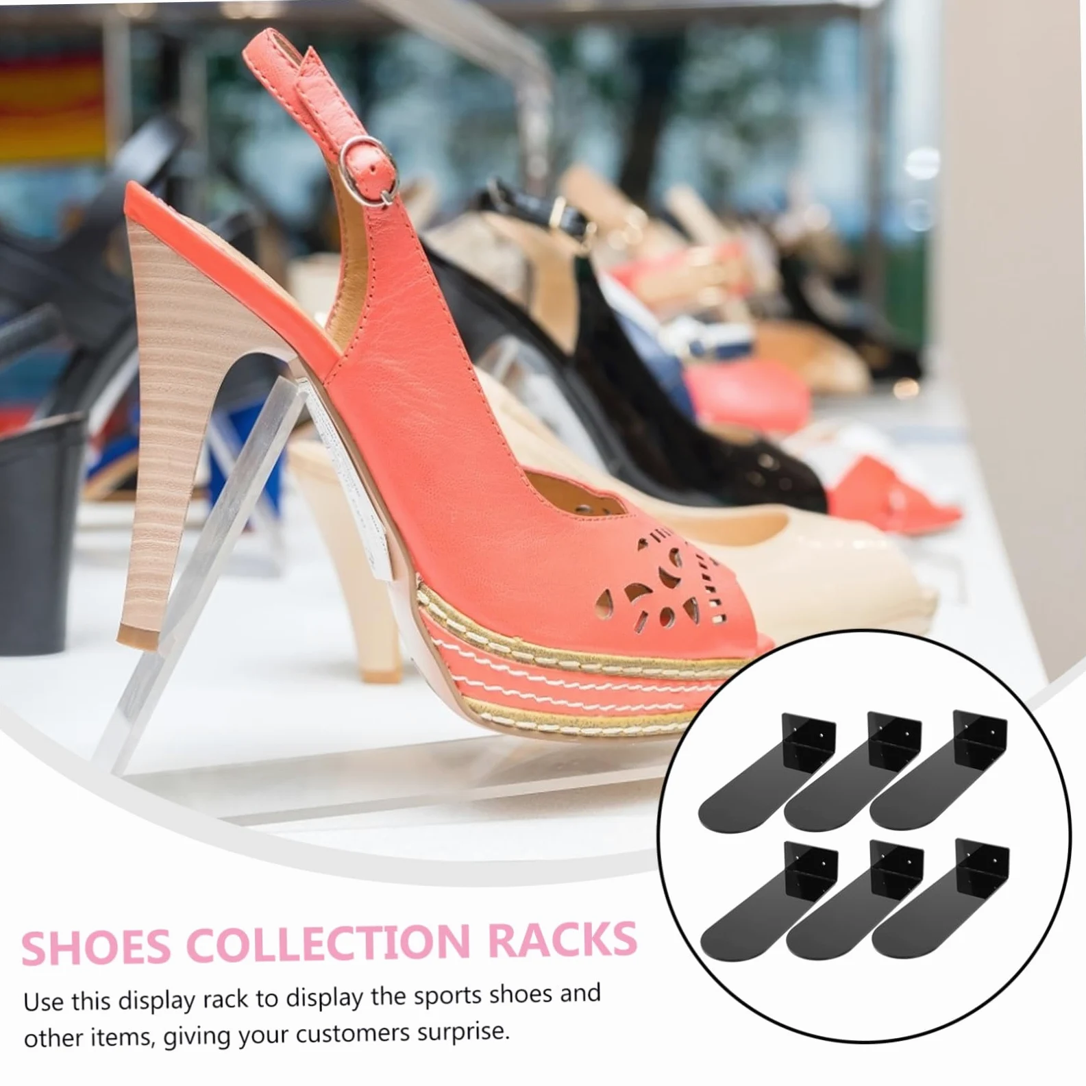 SHINEOFI Set da 6 Mensole Fluttuanti per Scarpe in Acrilico Nero Montaggio a Muro e Bordi Arrotondati, Espositore Raffinato per Scarpe Collezione e Attività Fisica