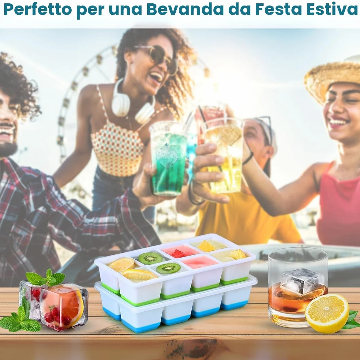 Stampi per Ghiaccio Grande con Coperchio 2 Pezzi Silicone Senza BPA Impilabile Cubetti Ghiaccio