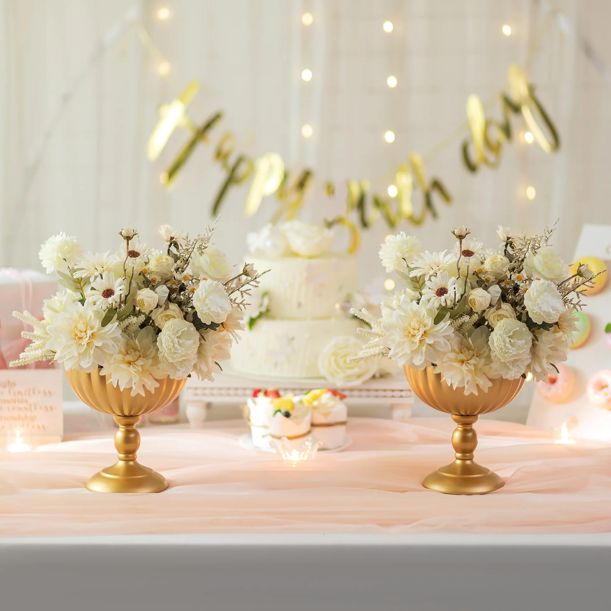 Sziqiqi Oro Vaso per Centrotavola Matrimonio: Vasi Alti 20 cm per Decorazioni da Tavola - Vaso a Urna in Metallo per Composizione Fiori Set di 10 - Vasi Elegante per Festa Compleanno Natale