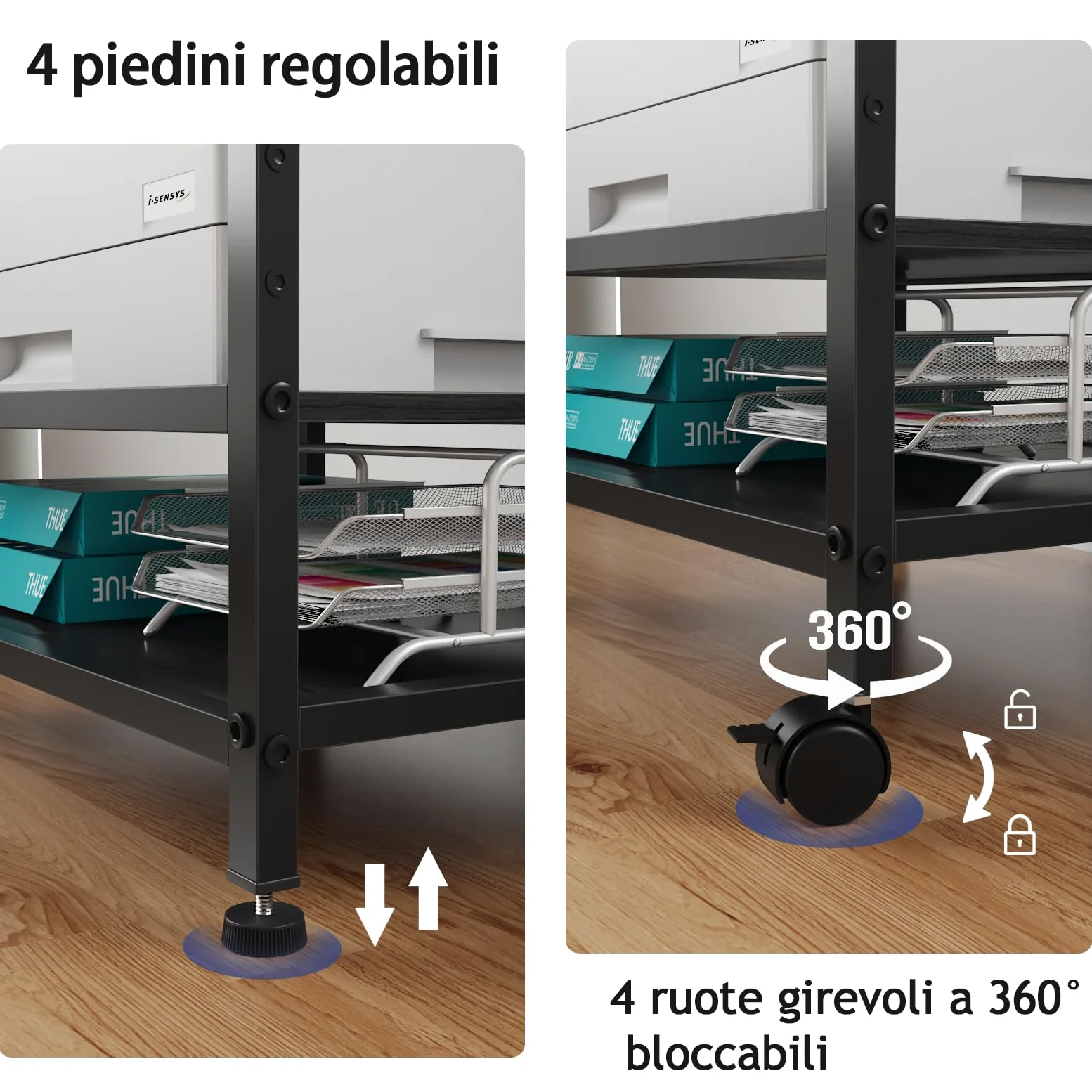 Supporto per Stampante a 3 Livelli con Prese USB e Ruote – Carrello Porta Stampante, Mobiletto da Terra, Mobile per Stampante 3D, Supporto Stampante e Tavolo per Stampante, Nero
