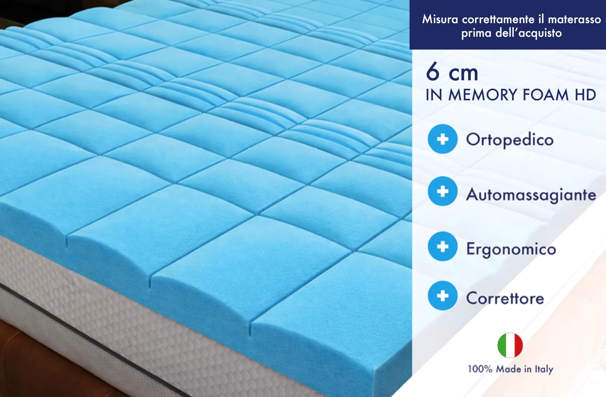 Nuvole di Sonno Topper Serenity Matrimoniale 160x190 Ortopedico in Memory Foam Alto 6cm 7 Zone, Materasso Correttore, Elastici Regolabili, Sfoderabile, Made in Italy, Disp.Medico Detraibile n.2781798