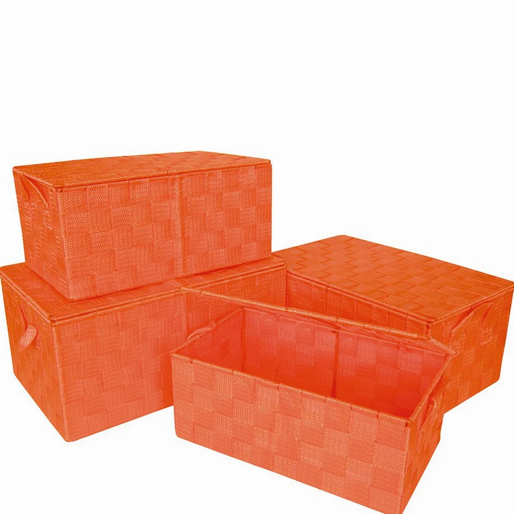 Laroom 13530 – Set 4 Cestini con Coperchio, Colore: Arancione