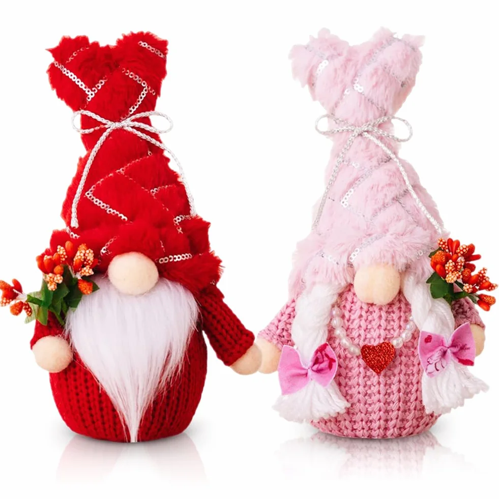 2 Pièces Décoration Peluche de Nain pour Saint Valentin, Tomte scandinave pour la Saint-Valentin, Figurines Créatives De Gnome Amusantes, Poupée De Festival Cadeaux pour Saint-Valentin