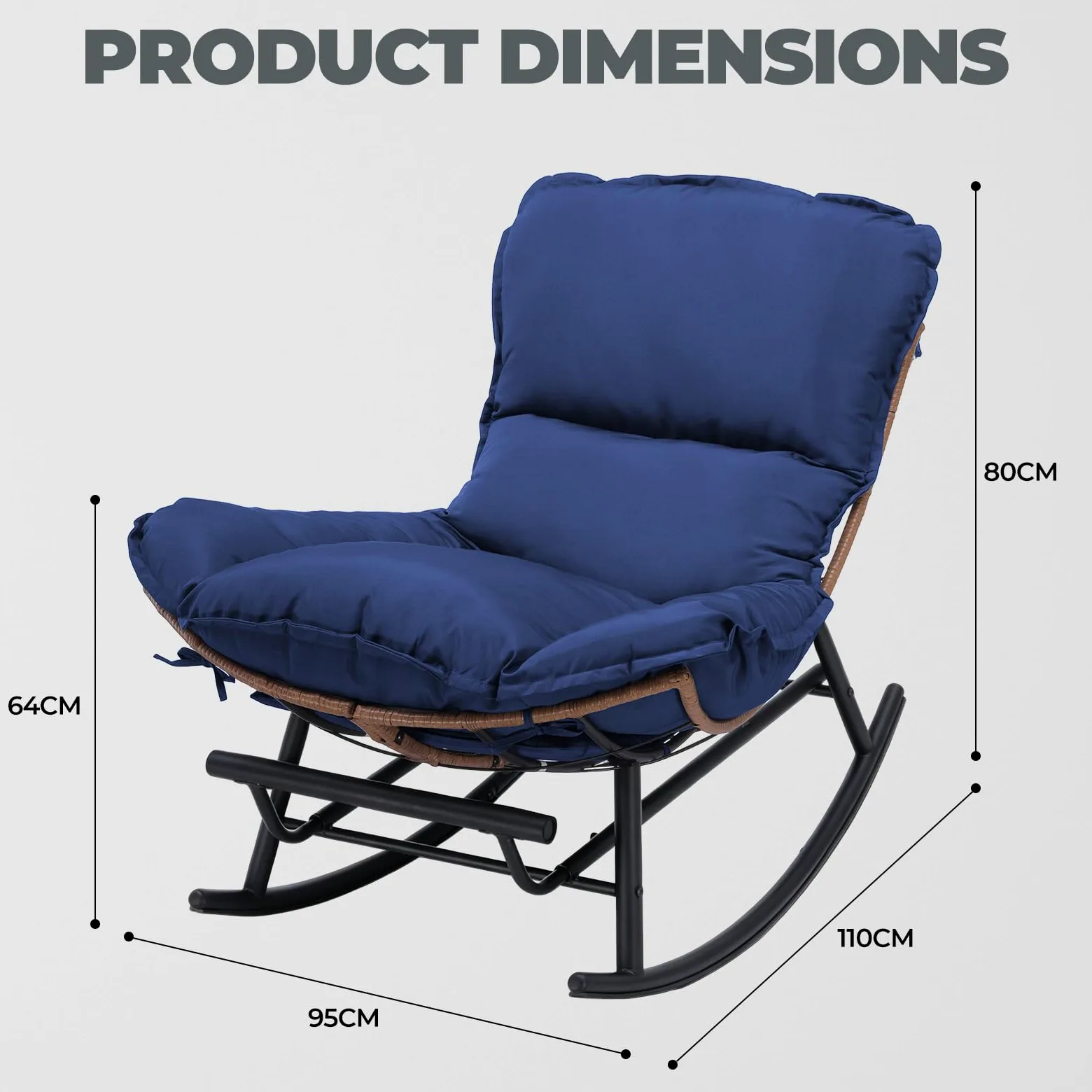 COMHOMA Sedia a dondolo, poltrona relax, struttura in acciaio, poggiapiedi estraibile, portata fino a 136 kg, per dormire, soggiorno, terrazza, giardino, blu