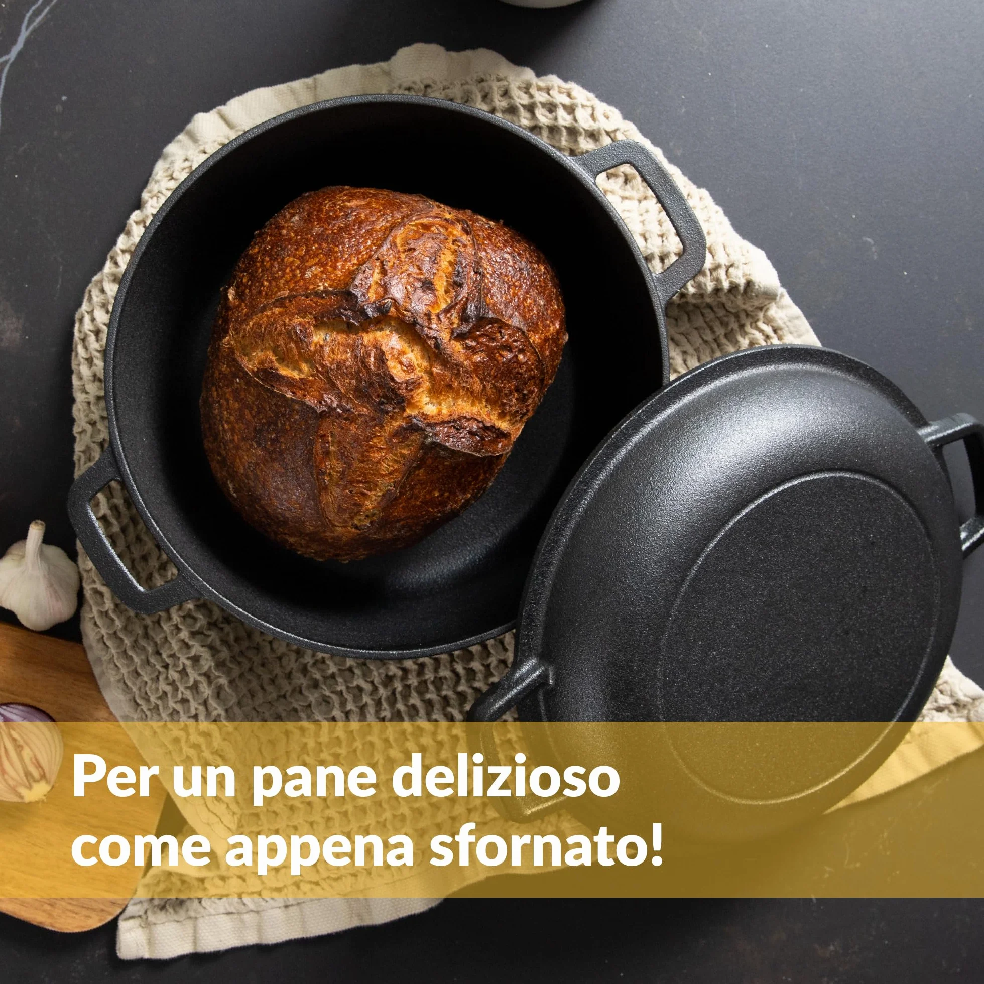 Chefarone Pentola in Ghisa 26 cm 4,6 l con Cestino per Lievitazione e Spatola – Pentola per Pane con Coperchio, Induzione e Forno – Multiuso per Cuocere, Arrostire, Brasare