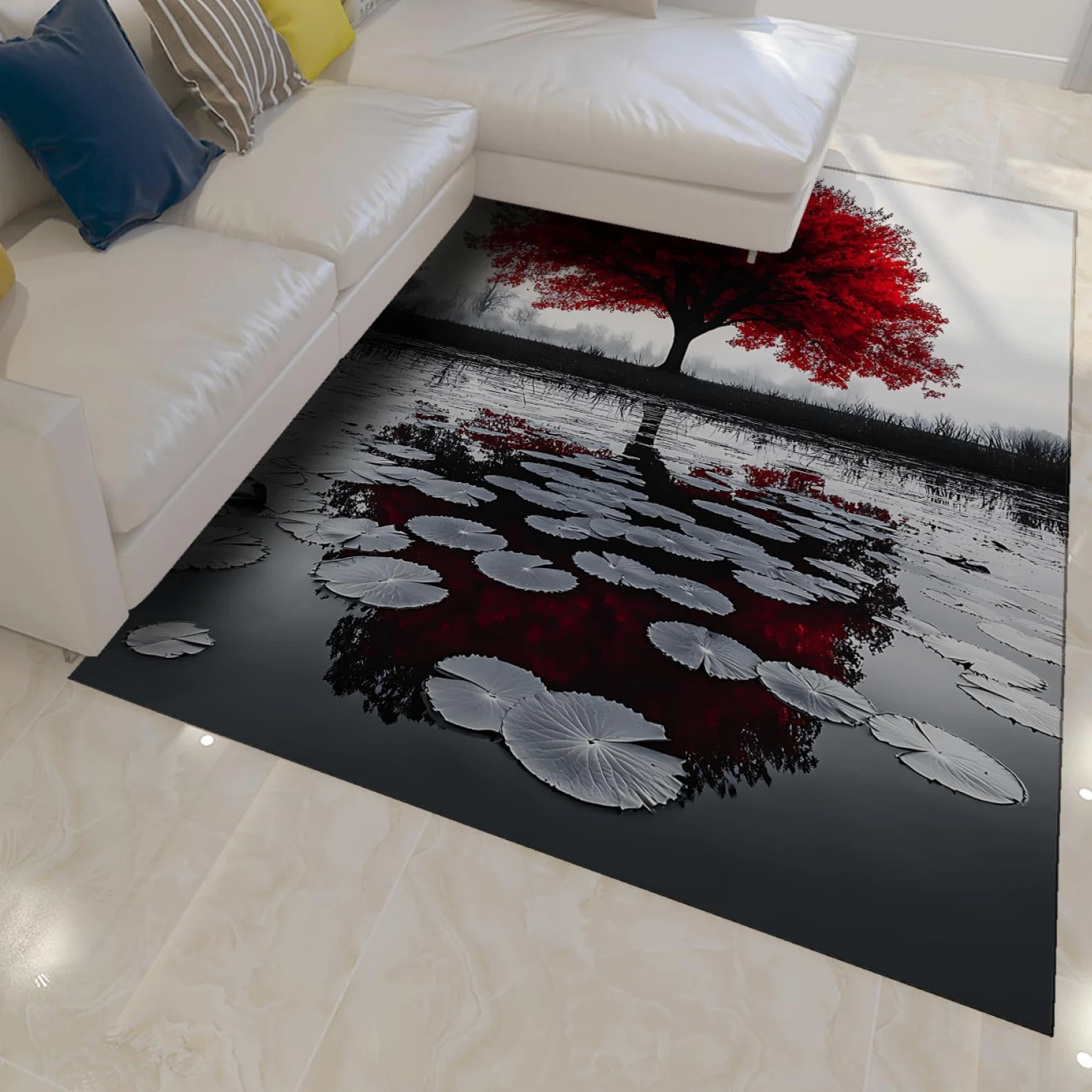 Tappeti per l'area delle ninfee Tappeto sottile per laghetto di riflessione dell'acero rosso per soggiorno Camera da letto Spa Yoga Room Tappetino antiscivolo per porta d'ingresso 100 x 200 cm