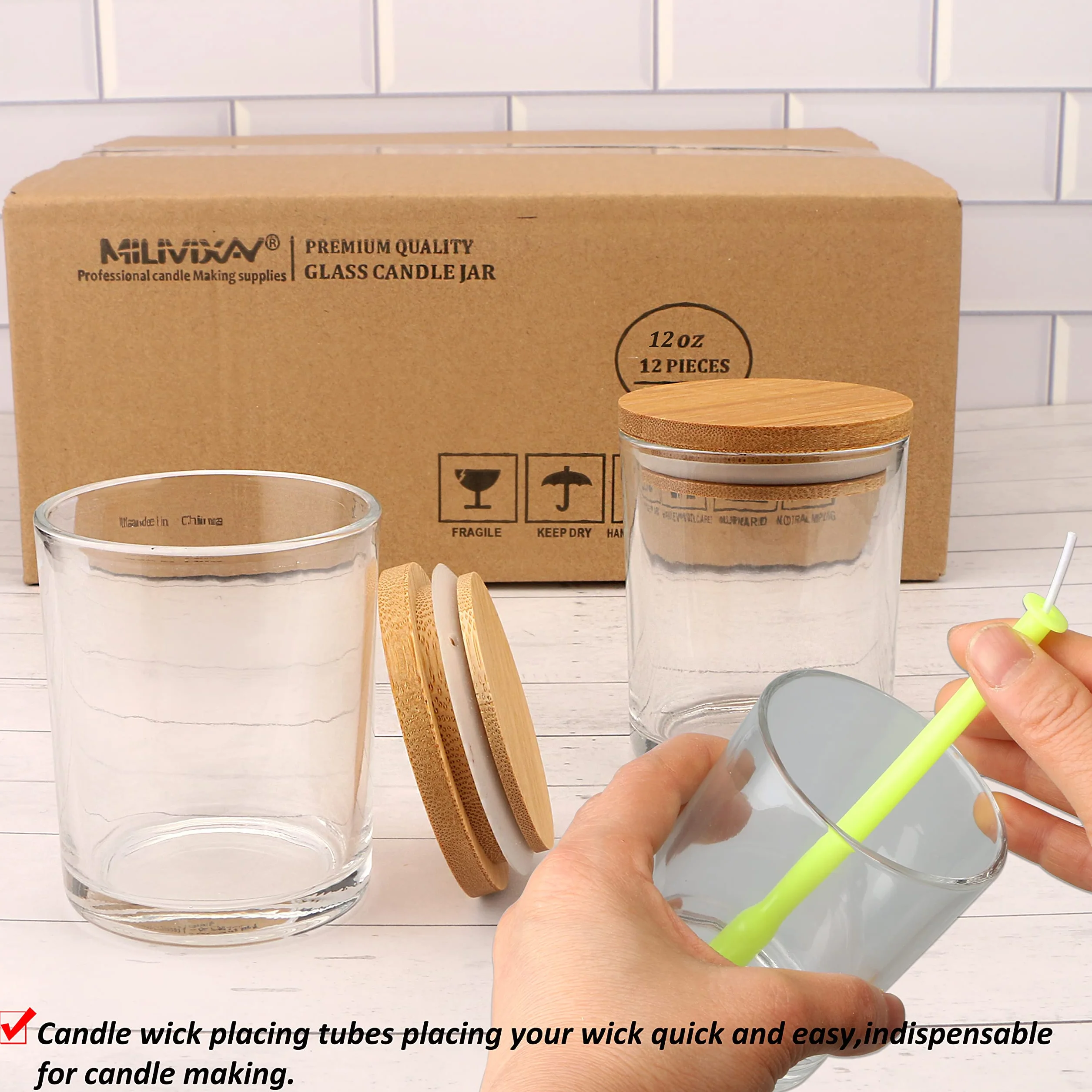 12 barattoli per candele in vetro trasparente 355 ml con coperchio contenitori spezie