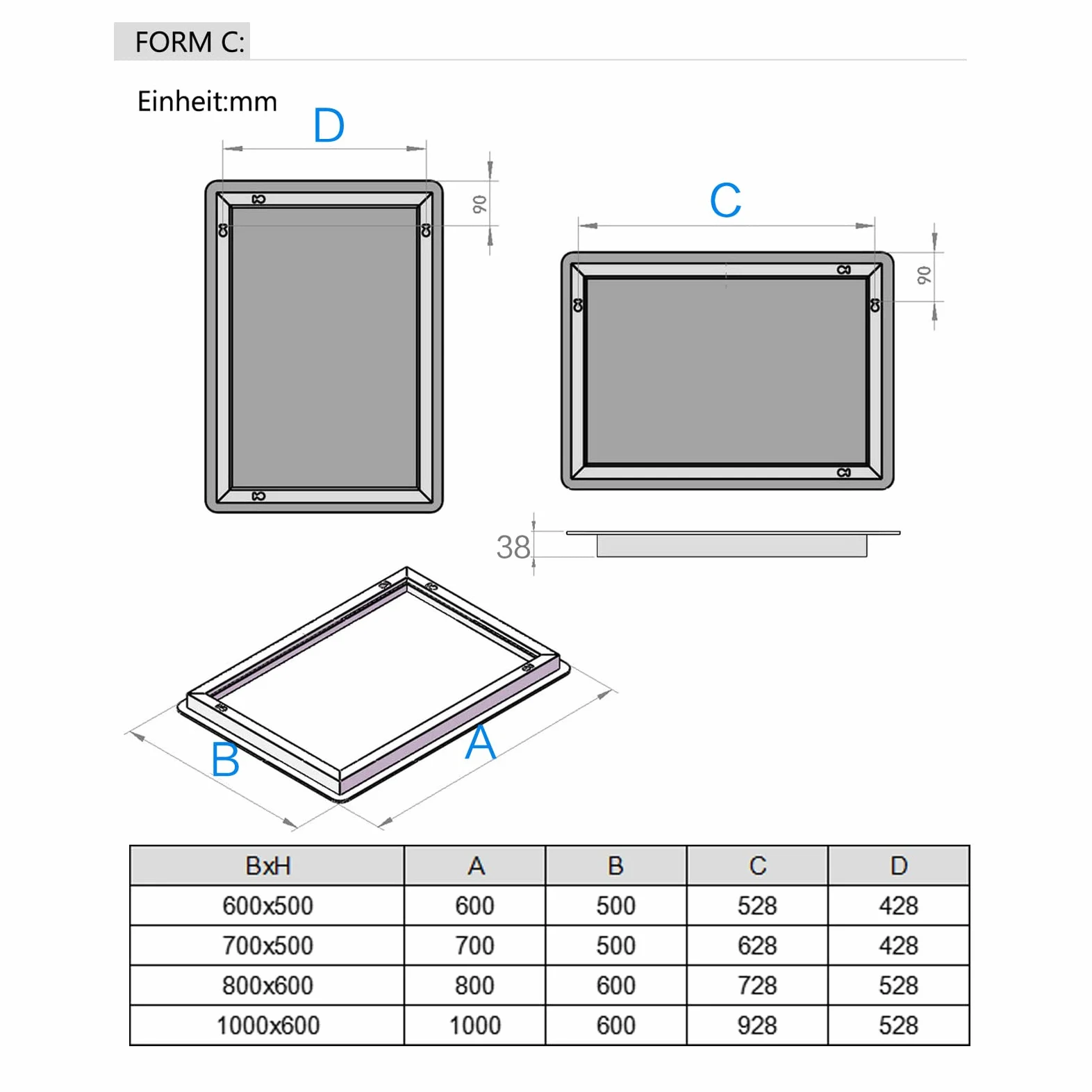 LISA Specchio da bagno a LED con illuminazione 60x50 cm, Specchio da bagno grande con illuminazione touch dimmerabile bianco caldo/bianco freddo antiappannamento per bagno, WC, corridoio