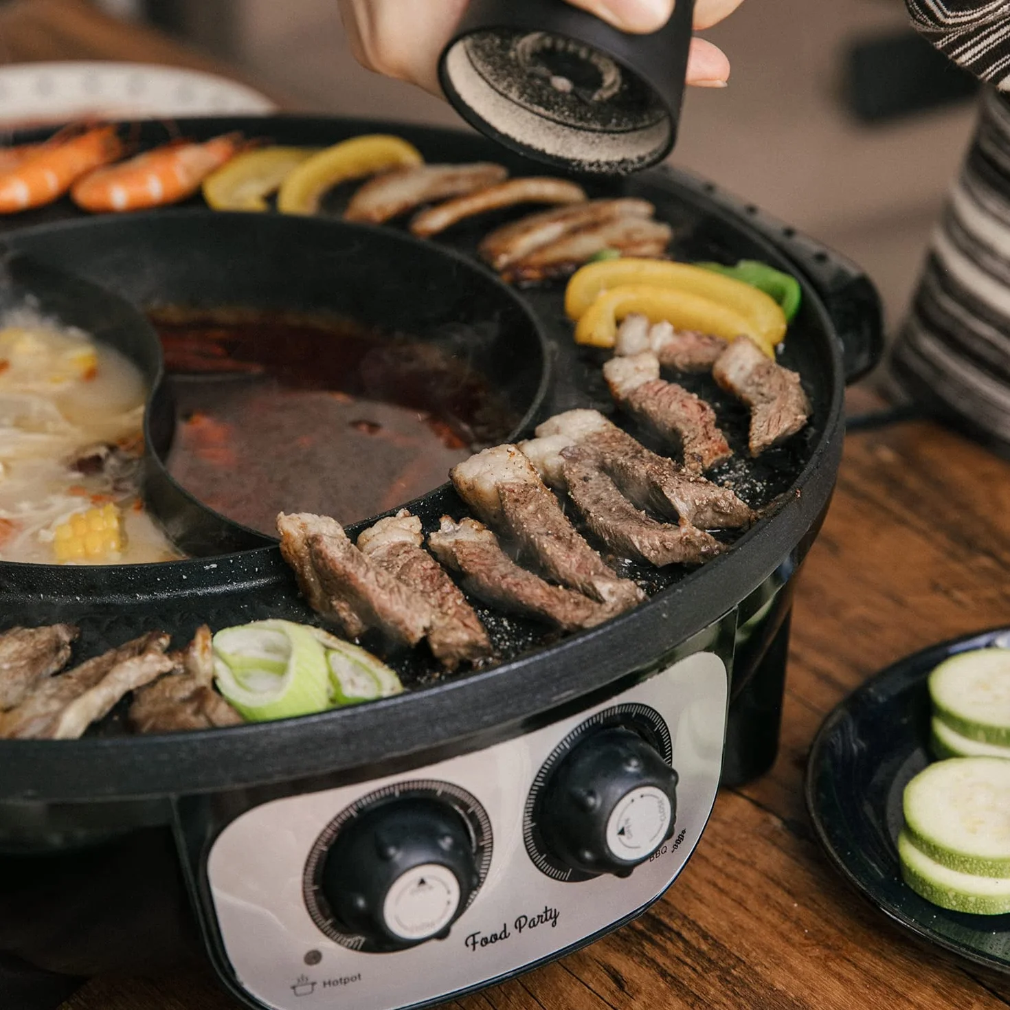 Food Party Hot Pot Elettrico Griglia Elettrica Senza Fumo 220V 2200W 2 in 1 Hotpot Cinese Pentola Calda Electri Korean Grill Barbecue Shabu Shabu Hot Pot