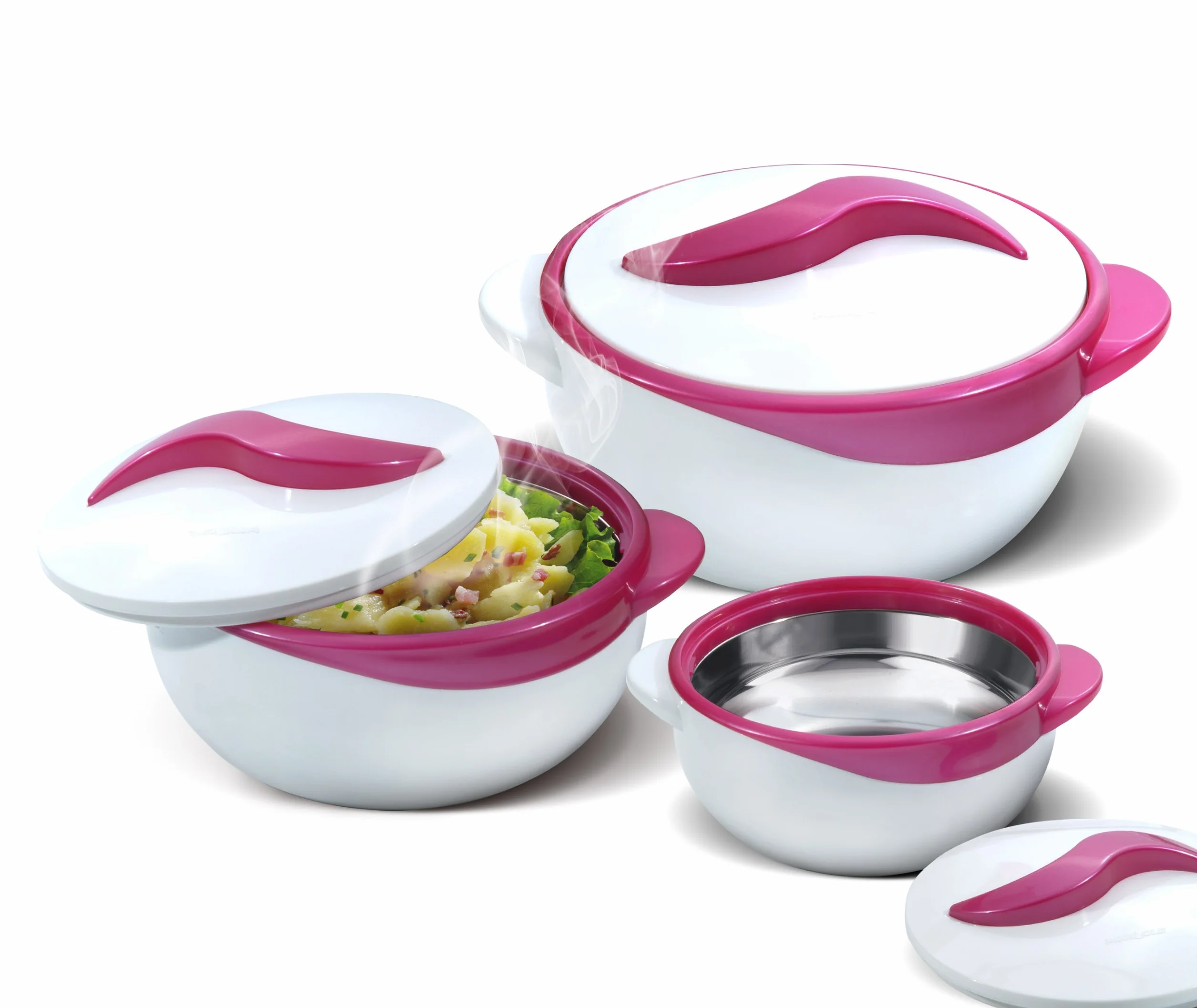 Pinnacle - Casseruola isolata con coperchio, 3 pezzi, set da 2,6/1,5/1 litro, pentola calda, fornello alimentare/raffreddatore, ciotola termica per zuppa/insalata, contenitore per alimenti caldi in