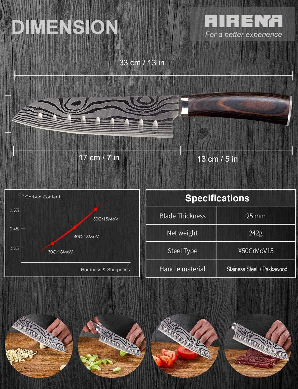 Coltello Cucina Santoku, Coltelli da Cucina Professionali Giapponesi 7 " - Affilatissimo - Resistente Macchie e alla Corrosione - Impugnatura Ergonomica, Ideale per Cucina Domestica e il Ristorante