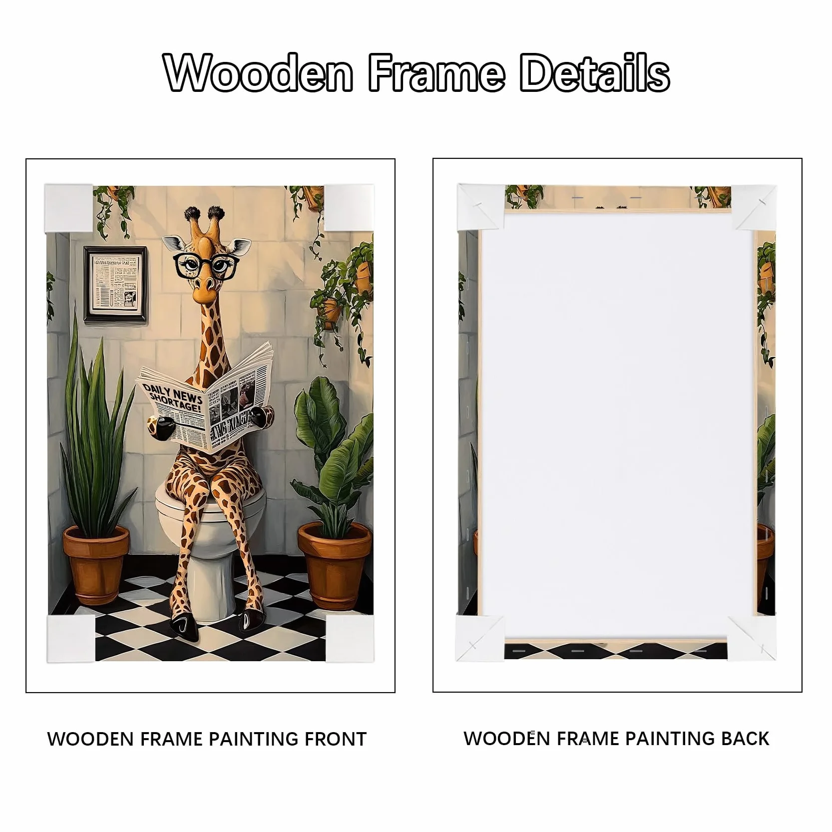 Stampa su tela Con Cornice Divertente Giraffa Pittura Giraffa che Legge il Giornale sul Water Quadri su tela Animali Umorismo Quadri Moderni Bagno Vasca da Bagno WC Stampe da Parete 30x40cm