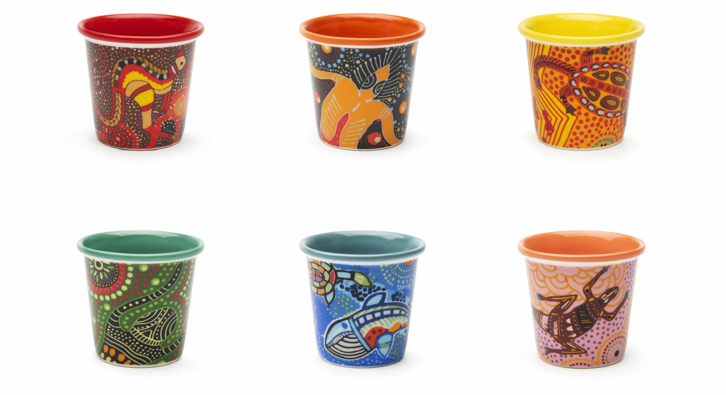 Excelsa Aboriginal Set 6 Bicchierini da Caffè, Porcellana, Capacità 90 Ml., Decori Assortiti