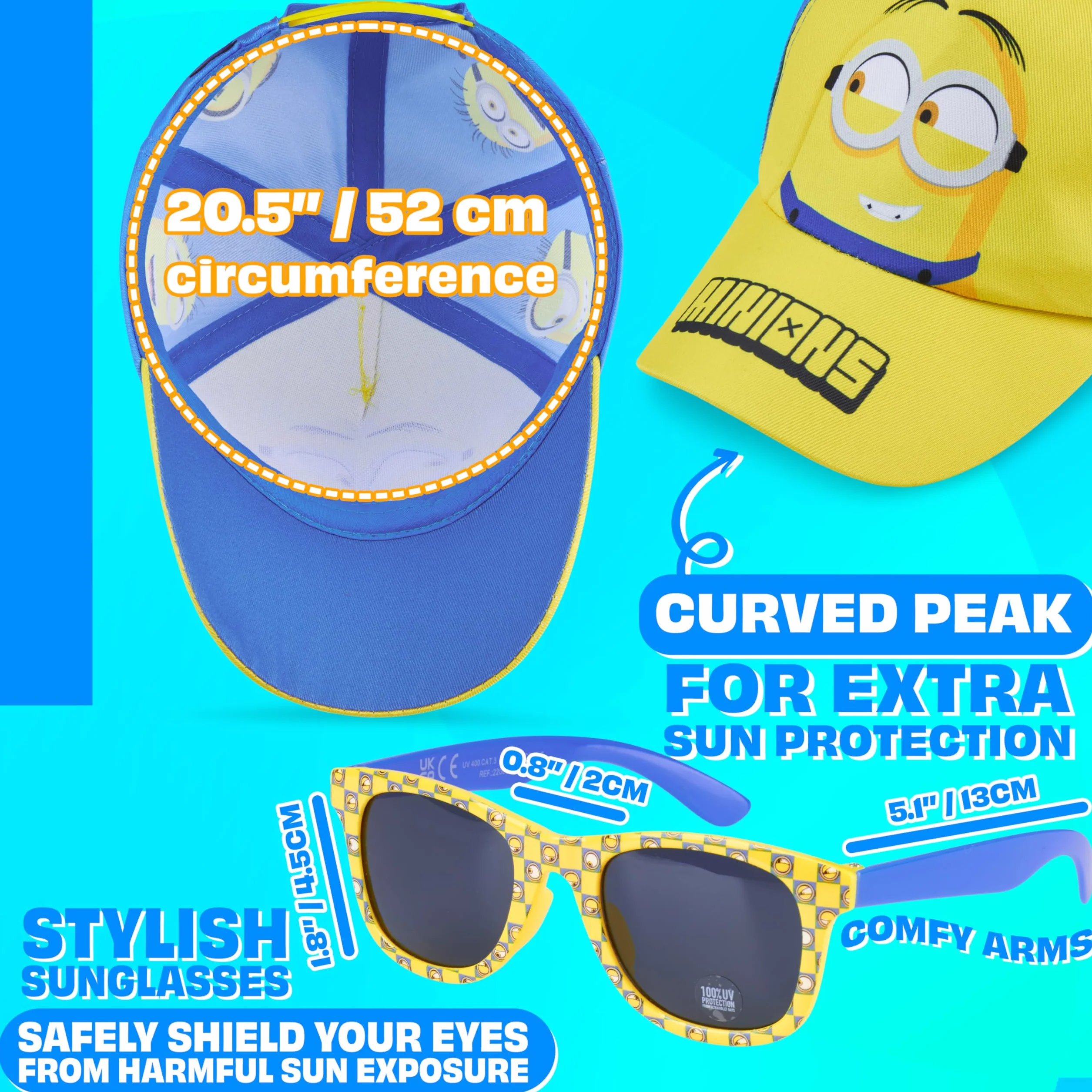 Paw Patrol Minions Cappello Baseball Occhiali da Sole Bambino Protezione UV
