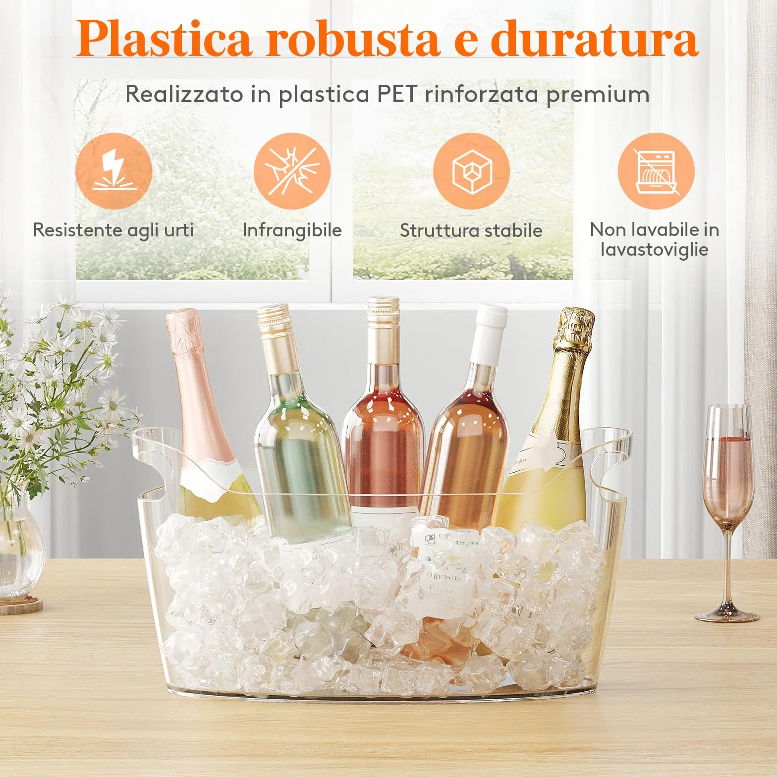 Lifewit Secchiello Ghiaccio Grande 6.5L Portatile con Cucchiaio, Cestello per Bottiglie Plastica, 38x18x20 cm, Set di 2