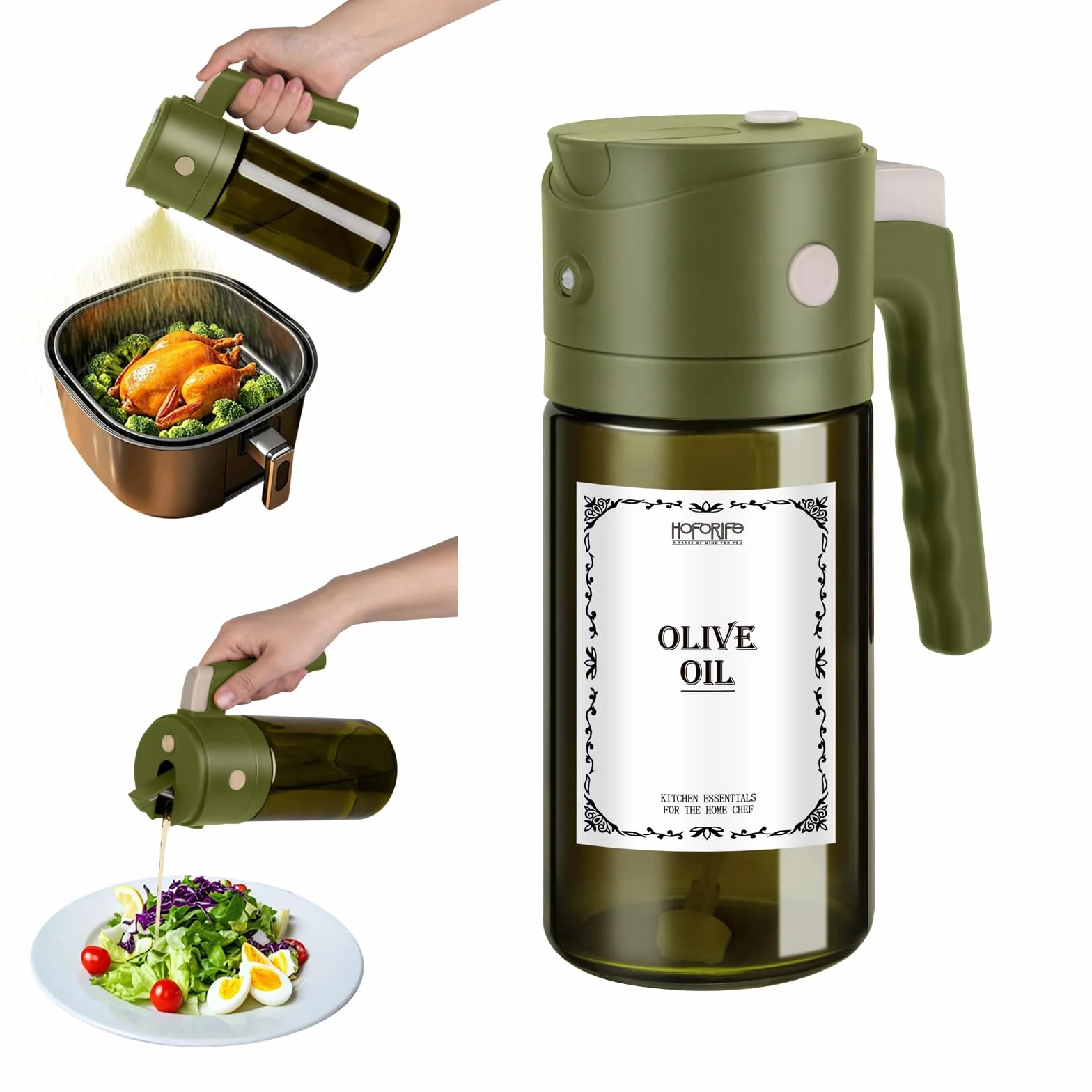 Bottiglia spray olio d'oliva in vetro 552 ml dispenser 2 in 1 per cucina