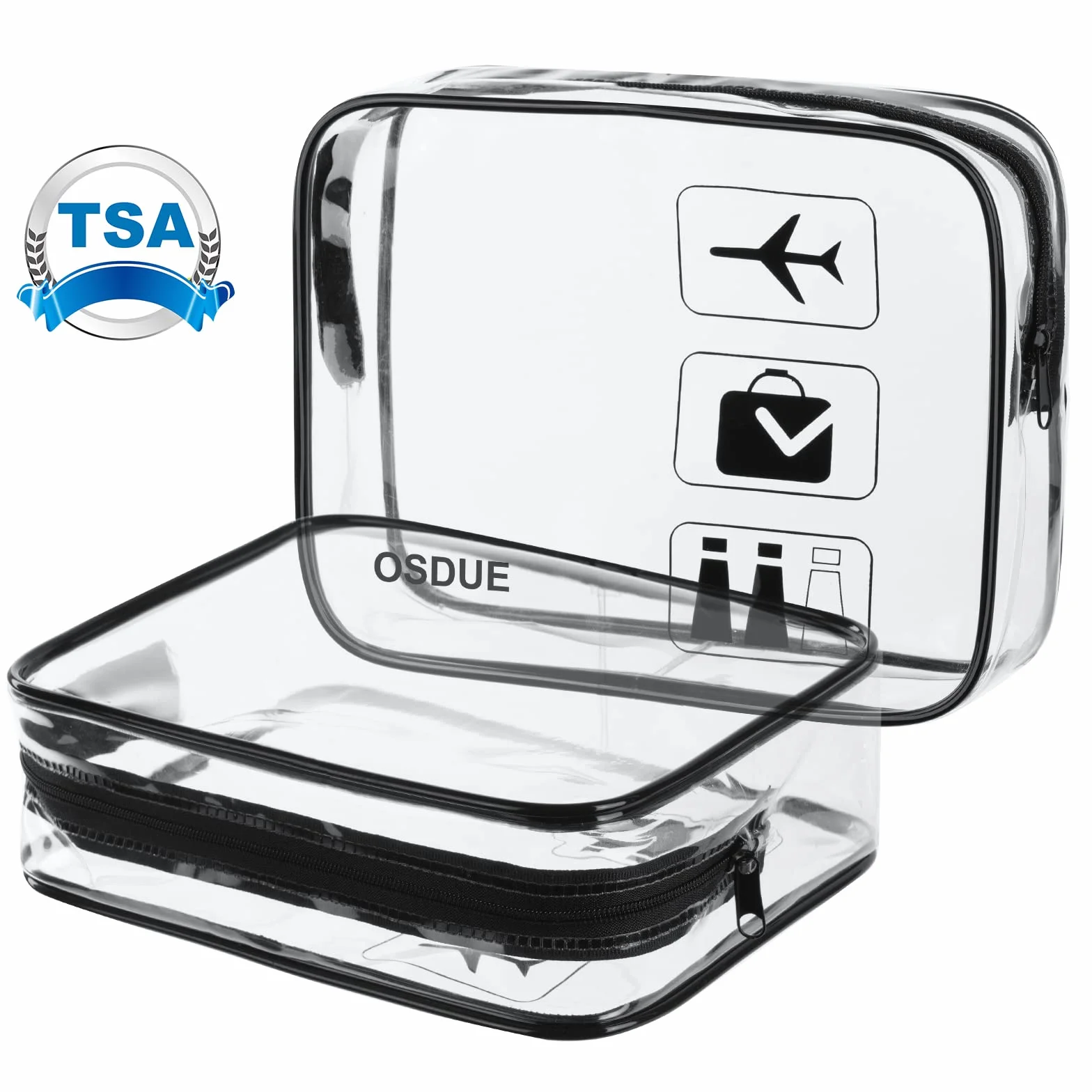 Borse da Valigia Trasparenti 2 Pcs, Sacche da Aereo Beauty Case Impermeabili con Zip per Trasporto Liquidi (Nero)