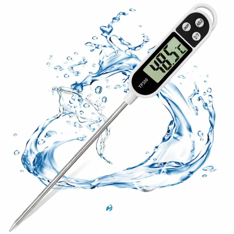 Termometro Alimentare LCD con Sonda Lunga per Cucina e Barbecue, Calibrazione Digitale (Bianco)