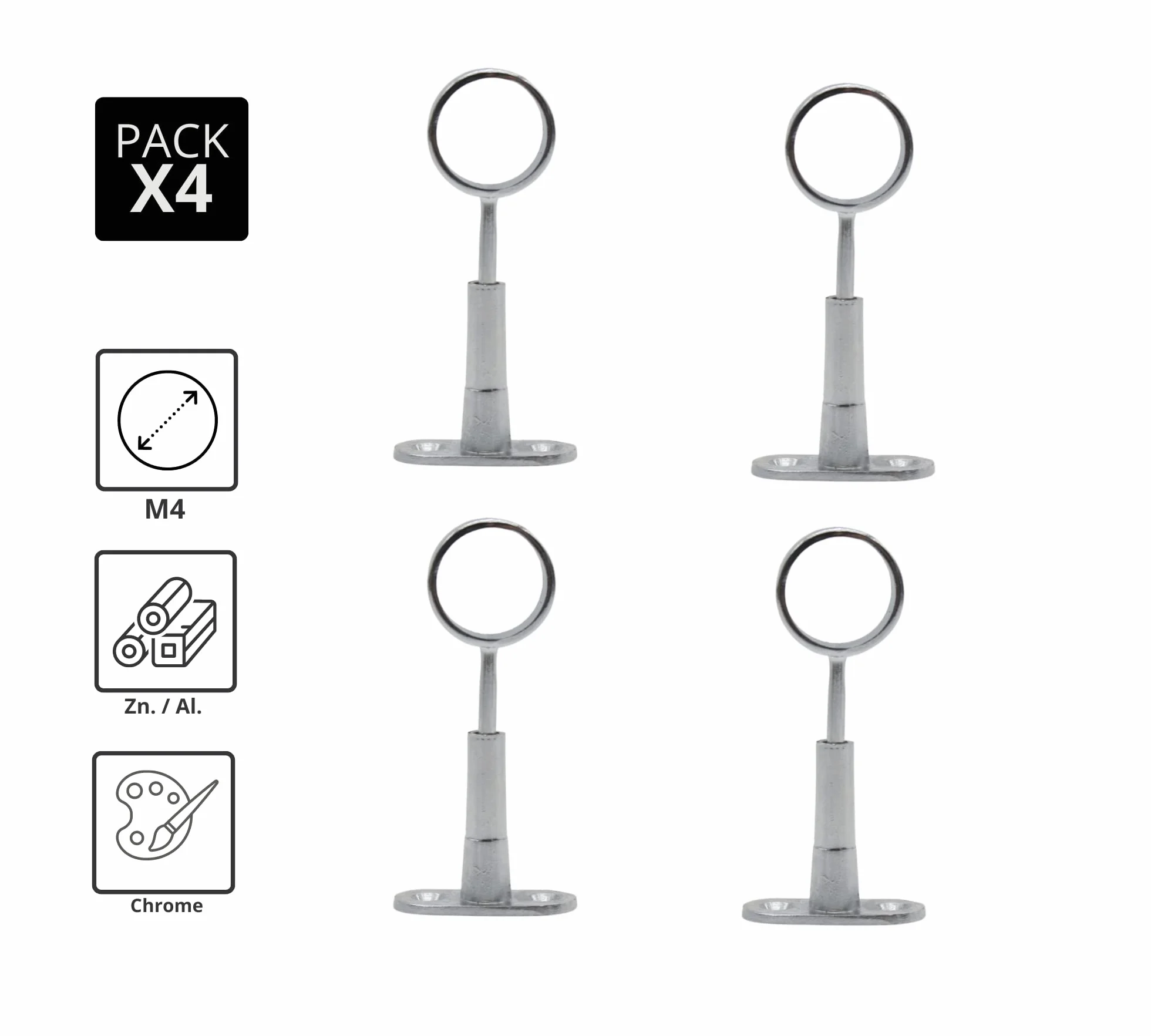 DOJA Barcelona Supporto per Asta Armadio Rotondo Ø25mm 4Pz Reggitubo Armadio Rotondo per Soffitto