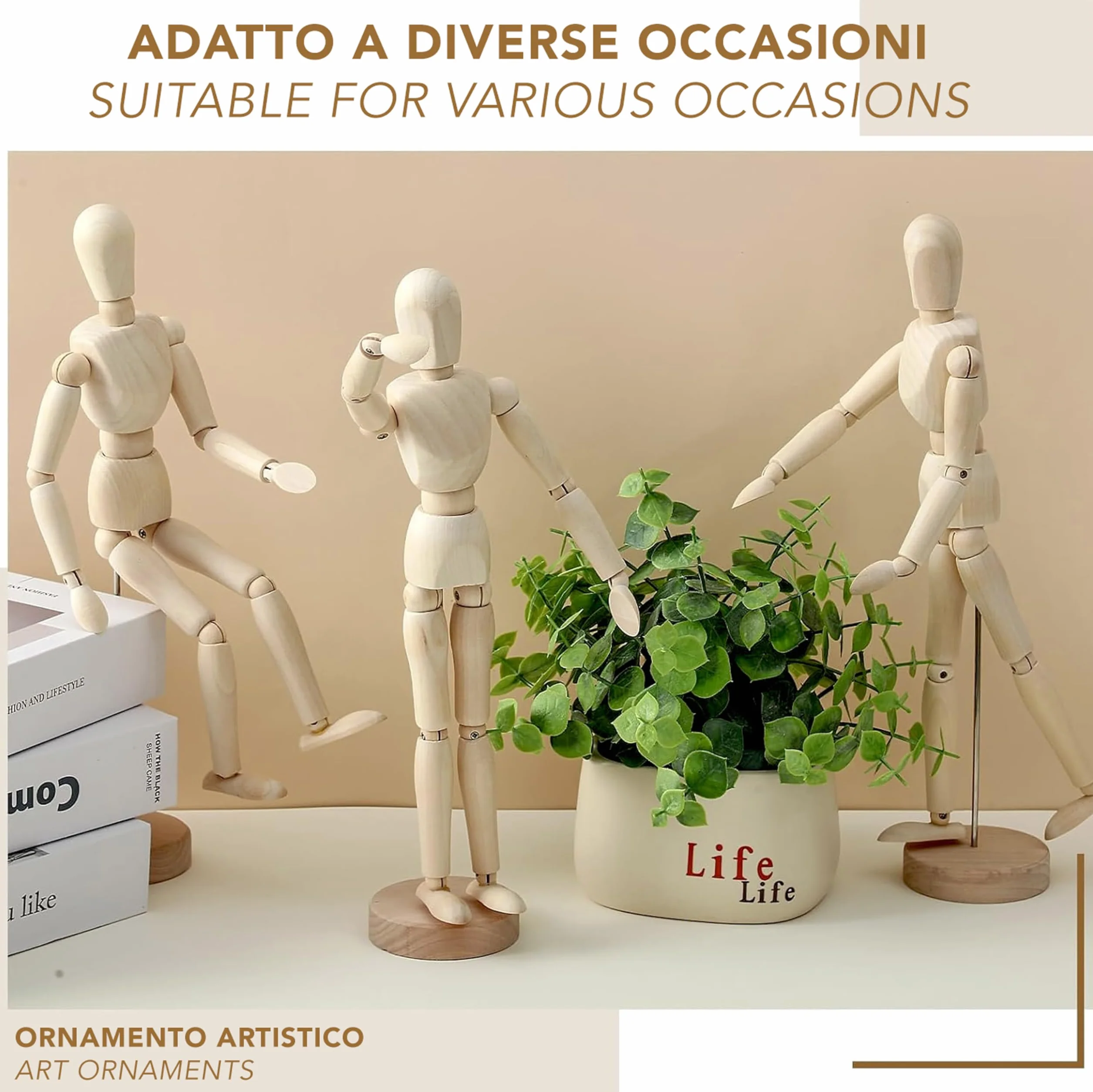 IPEA Manichino in Legno da Disegno 30 cm Snodabile Flessibile Figura con Base
