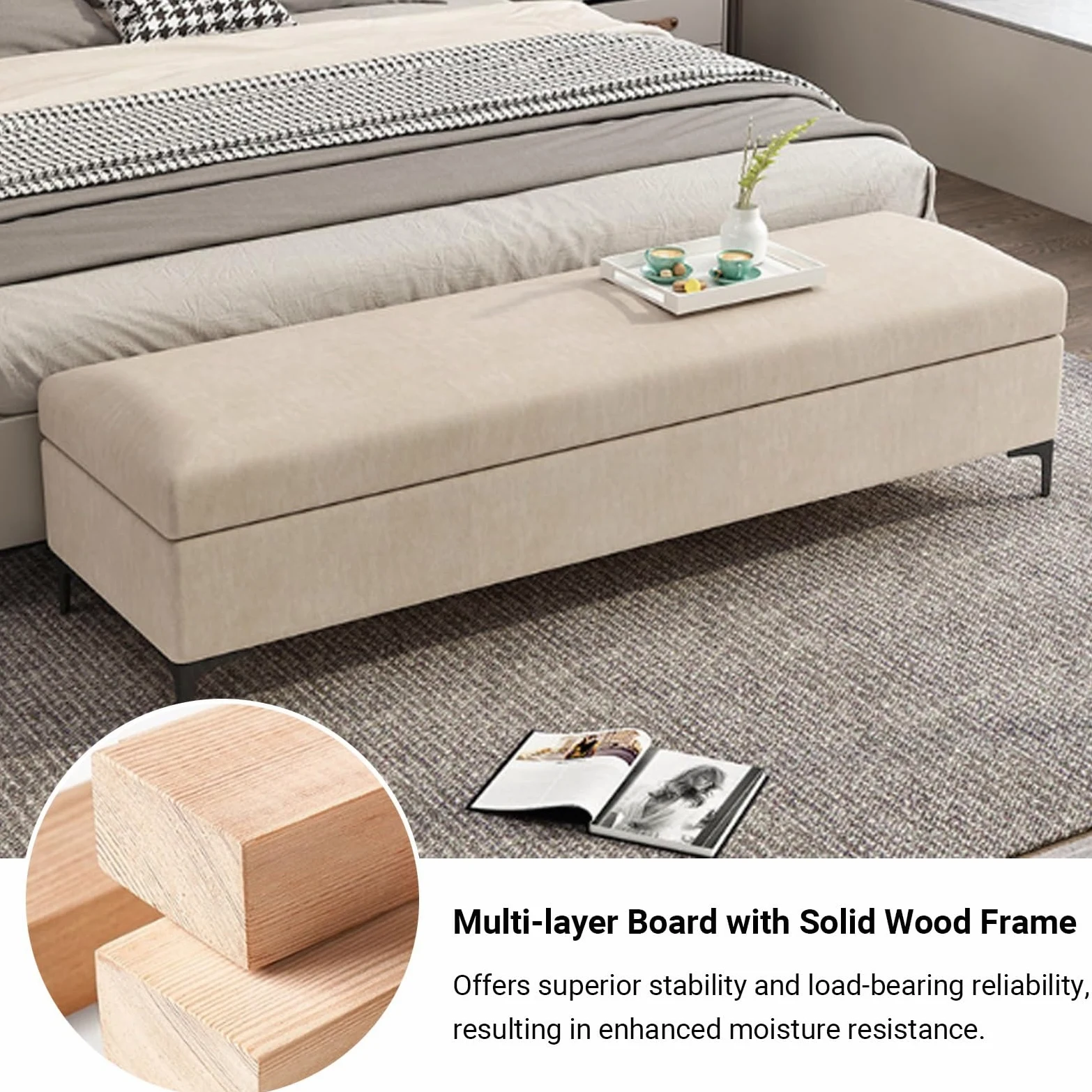 Panca contenitore da ingresso in velluto antigraffio per gatti, panca ottoman porta scarpe per corridoio con struttura in legno massello, soggiorno e camera da letto(Gray,120cm/47.2in)