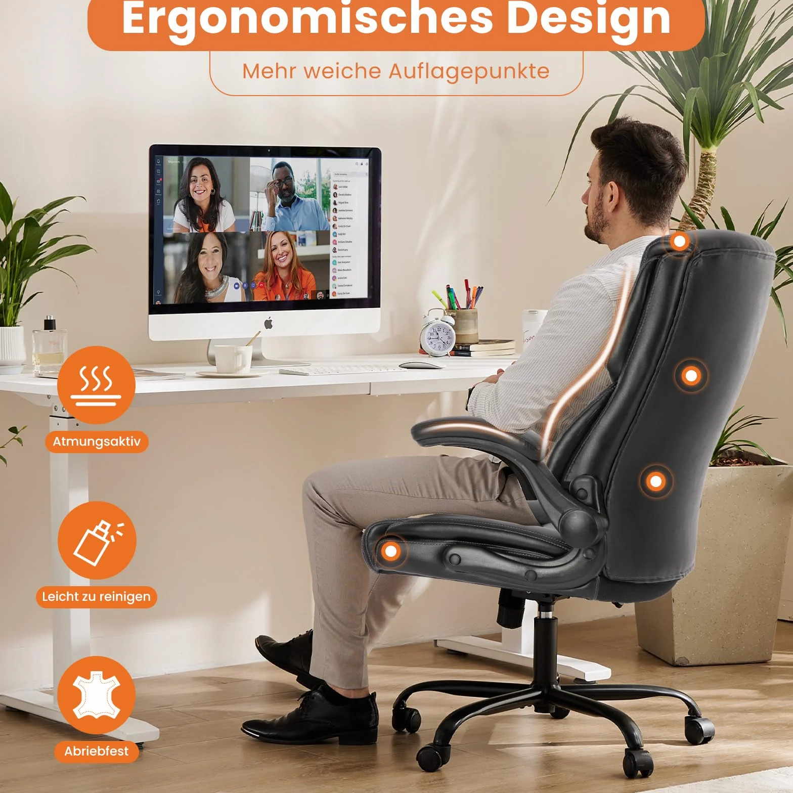 Sweetcrispy Ergonomischer Büroschreibtisch Computer Spielstuhl Sedia da Tavolo con Schienale Alto, con braccioli ribaltabili, Metallo, Nero, 1 Set