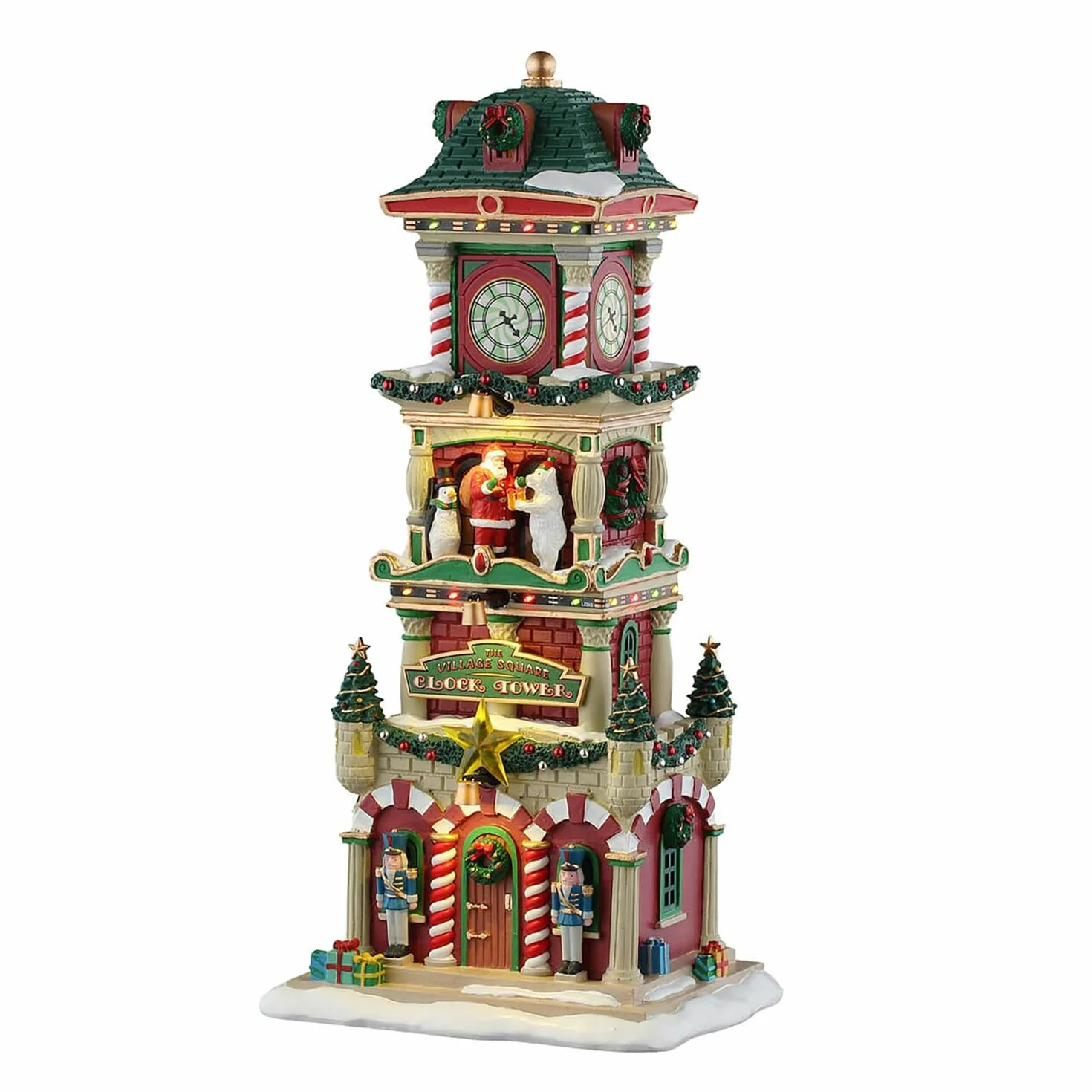 LEMAX Edificio illuminato Torre dell'orologio luci LED H28,8x13,7x11,1 cm