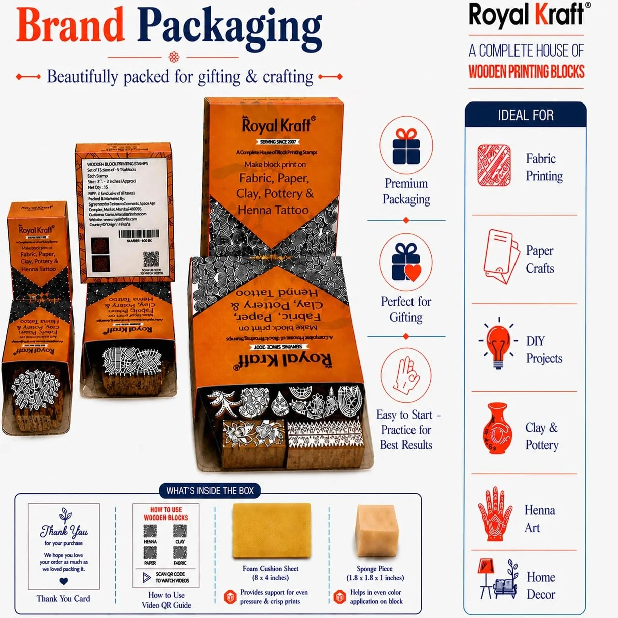 Royal Kraft Timbro in legno per blocchi Stampa su tessuto, carta, tessuto, argilla, ceramica, tatuaggio (set da 10) MXtag0008