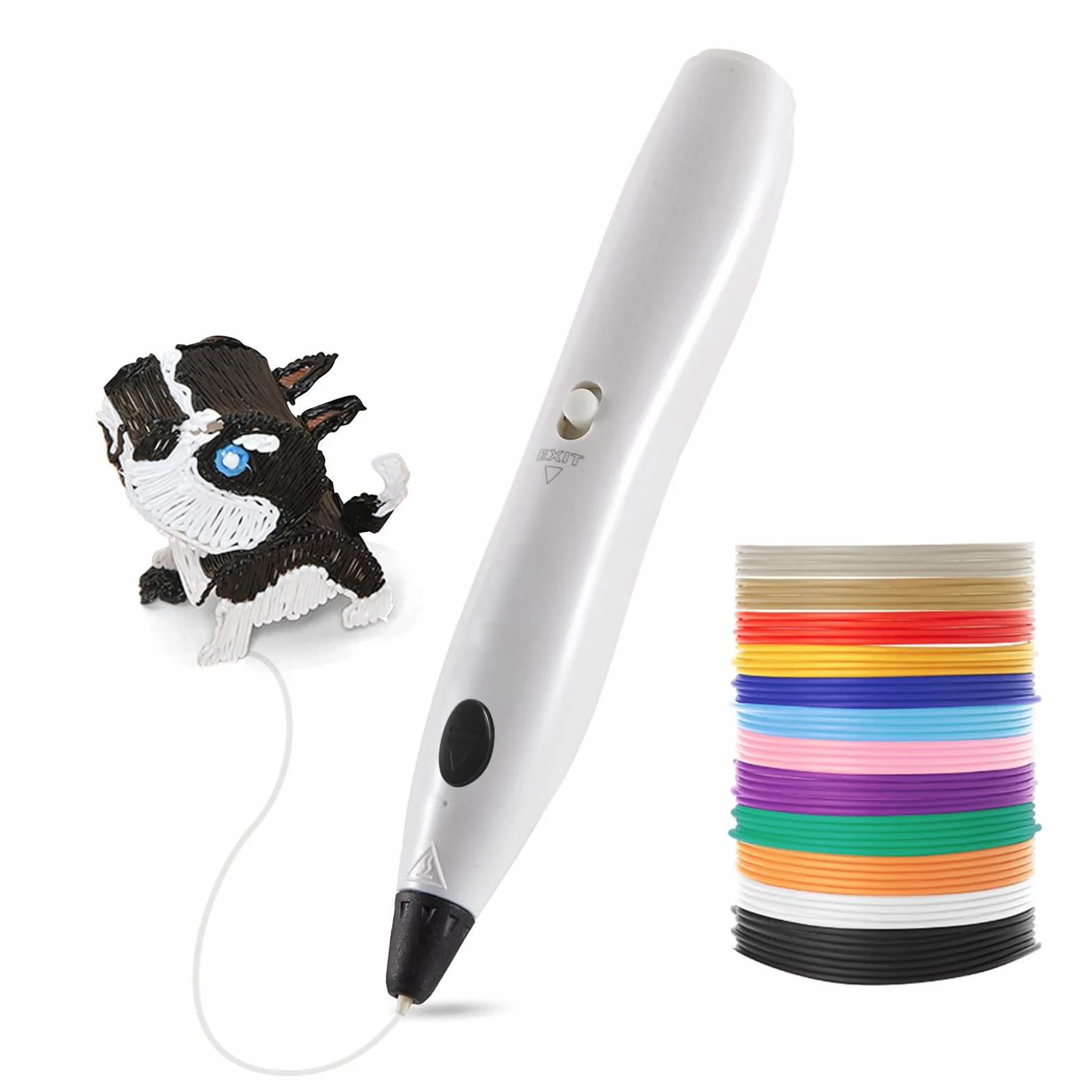 Set di penna 3D RPC200B con filamento PLA 12 colori, protezione dita, stencil, compatibile PLA fai da te bianco