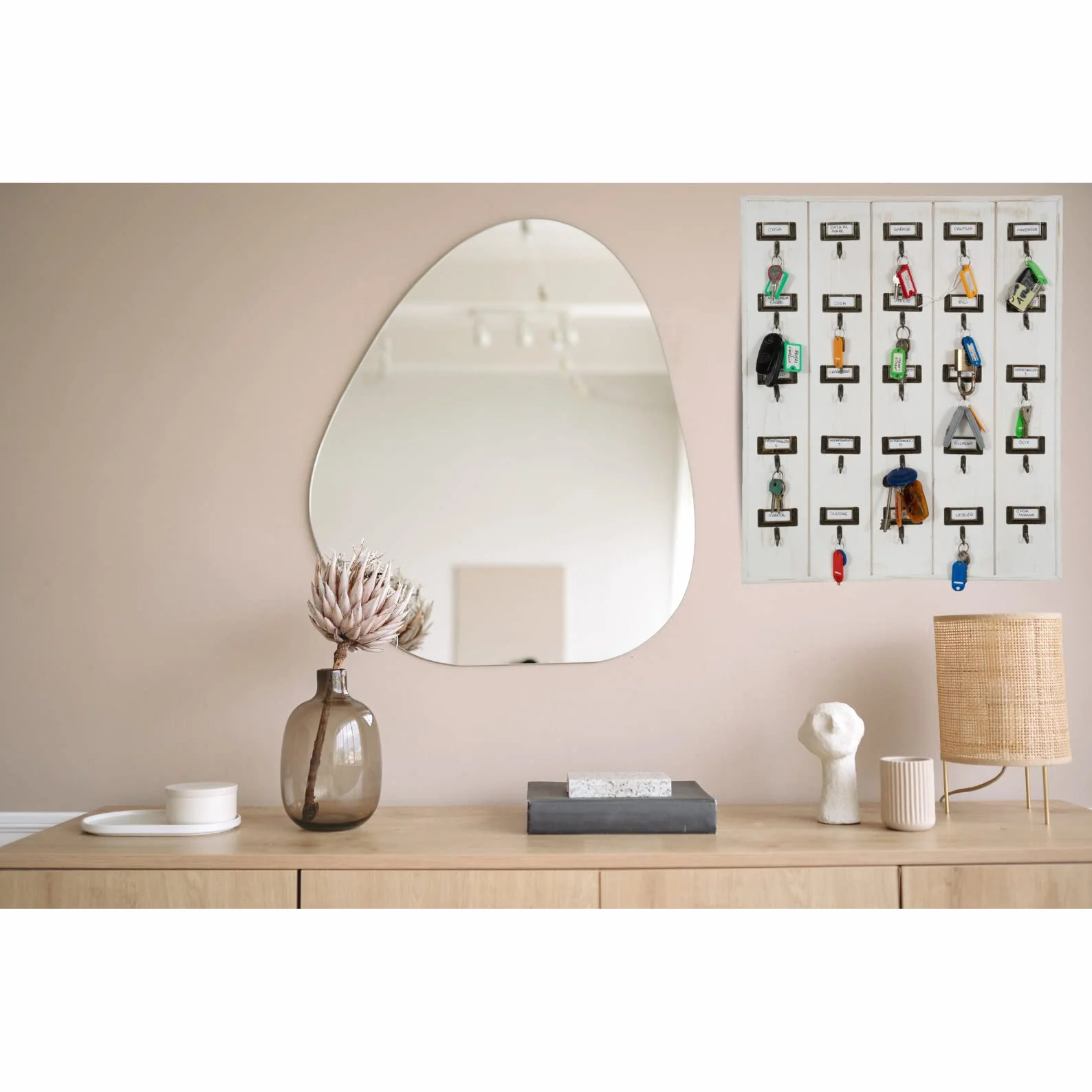 Biscottini Portachiavi da Parete in Legno 25 Ganci 49,5x60x4 - Organizzatore per Chiavi